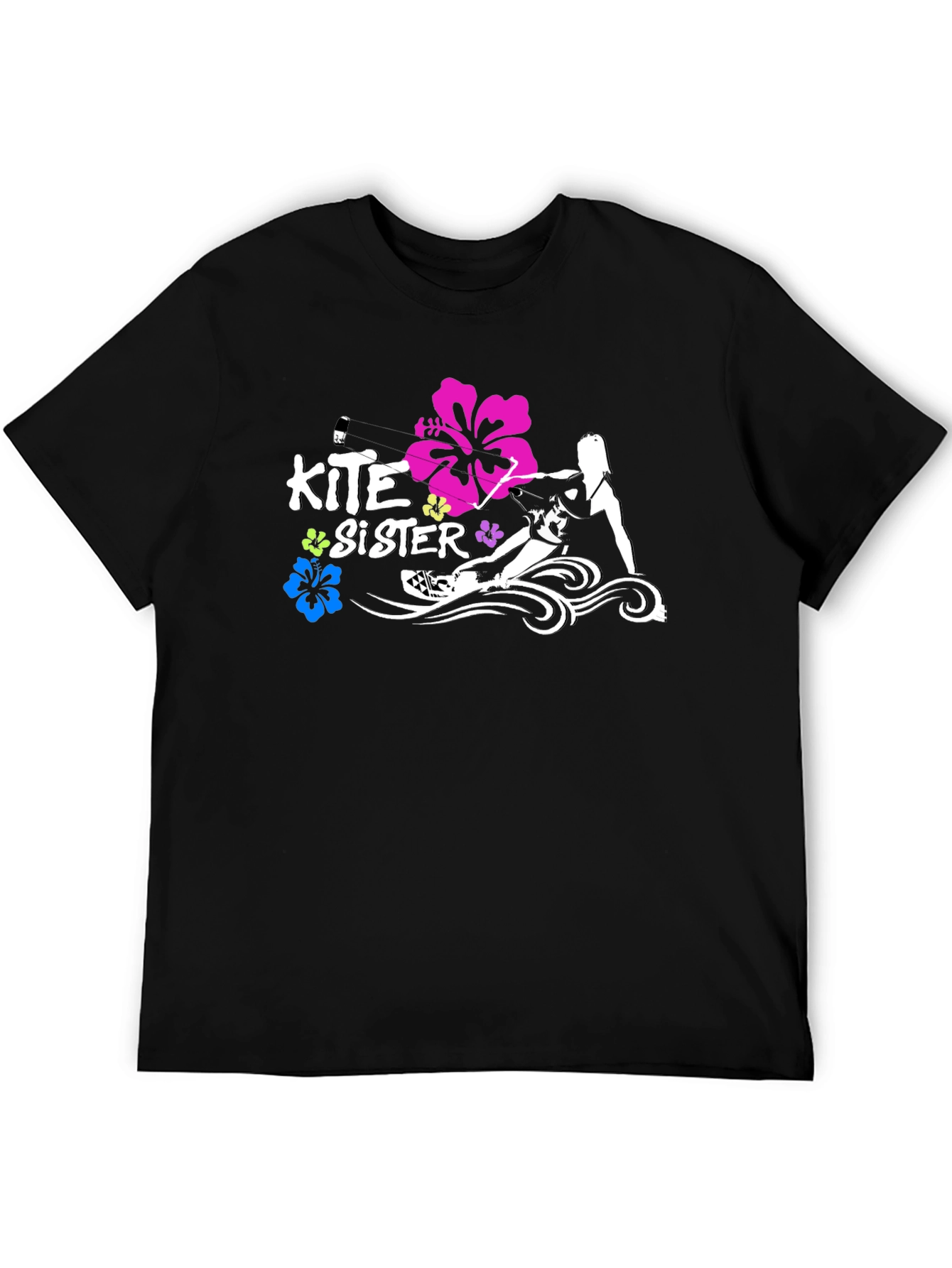 Kite Sister Tee - Kitesurfing Girl Black T-Shirt