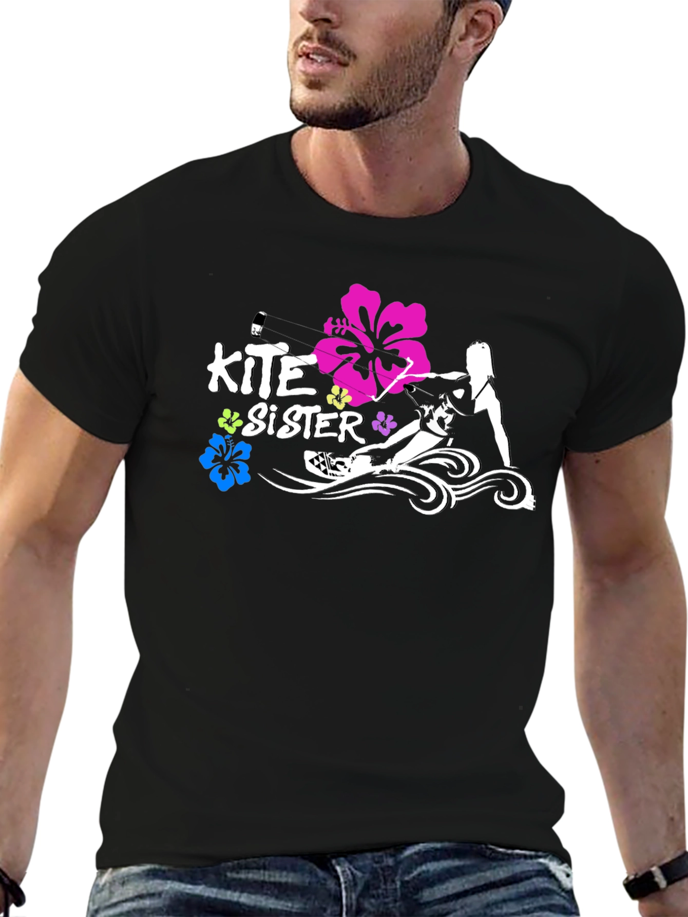 Kite Sister Tee - Kitesurfing Girl Black T-Shirt