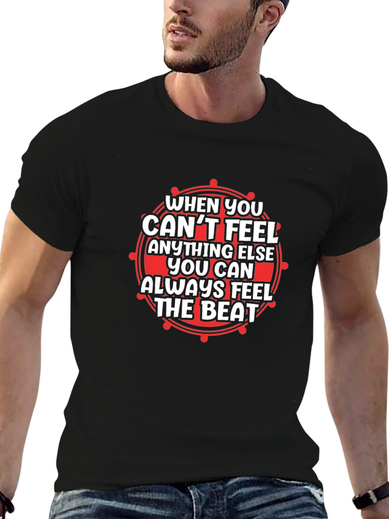 Feel the Beat Black T-Shirt - Music Lover Tee