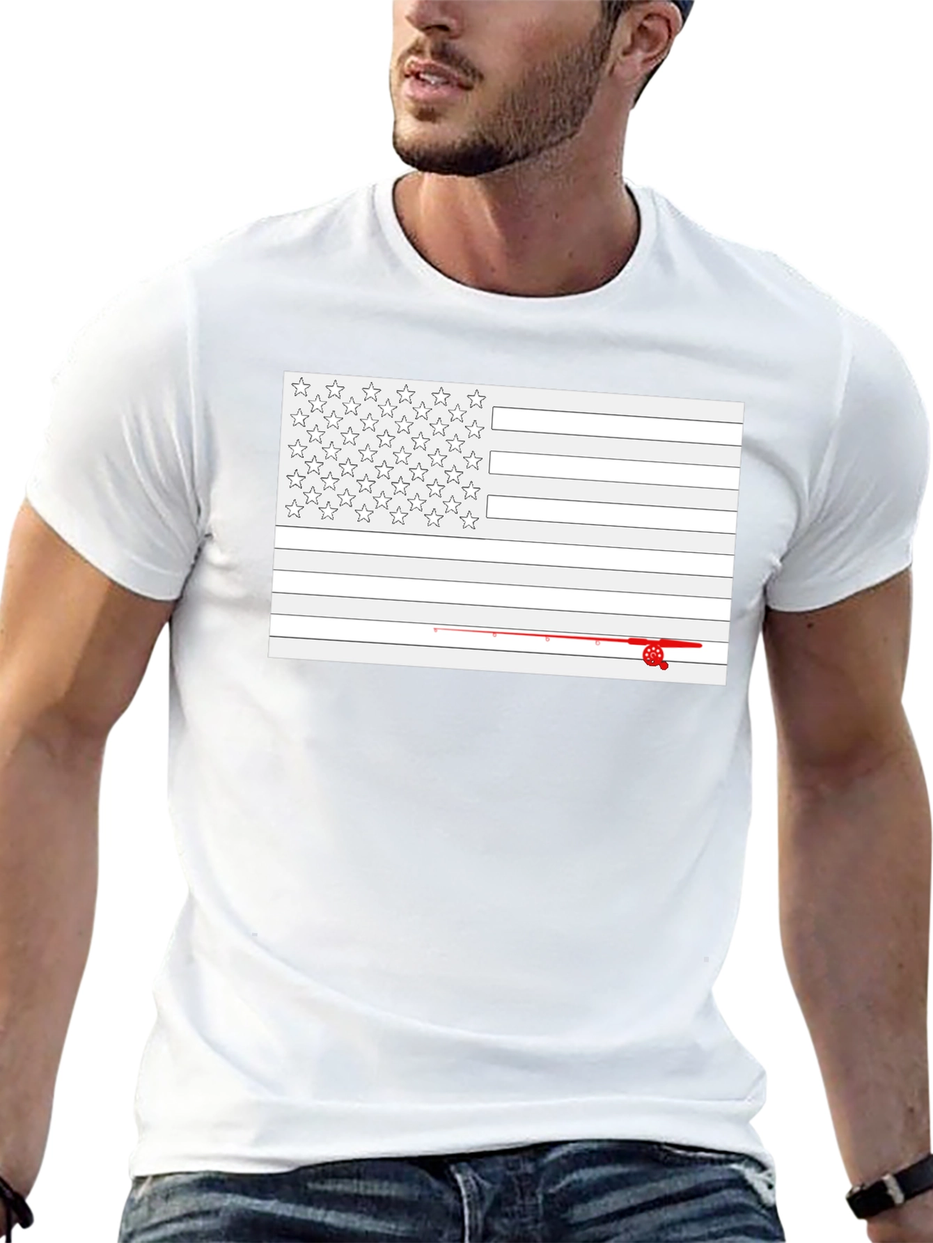 Fishing American Flag Graphic T-Shirt