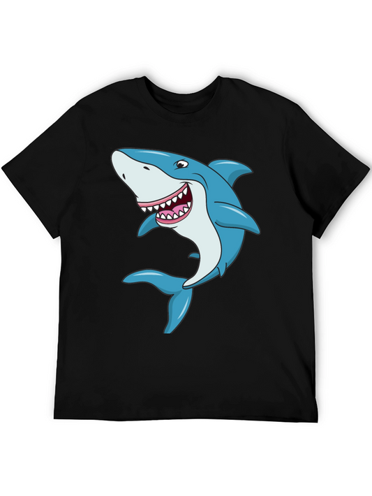 Cartoon Shark Graphic Tee - Black Cotton T-Shirt