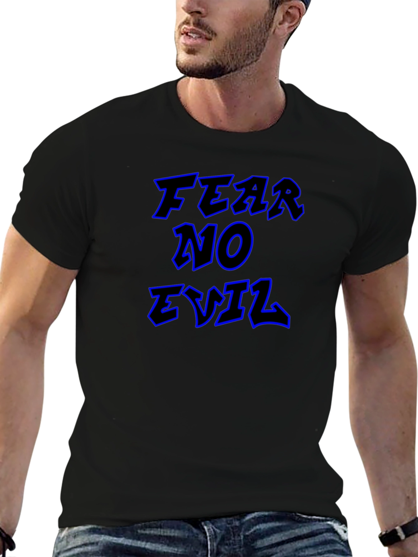 Fear No Evil Graphic Print Black T-Shirt