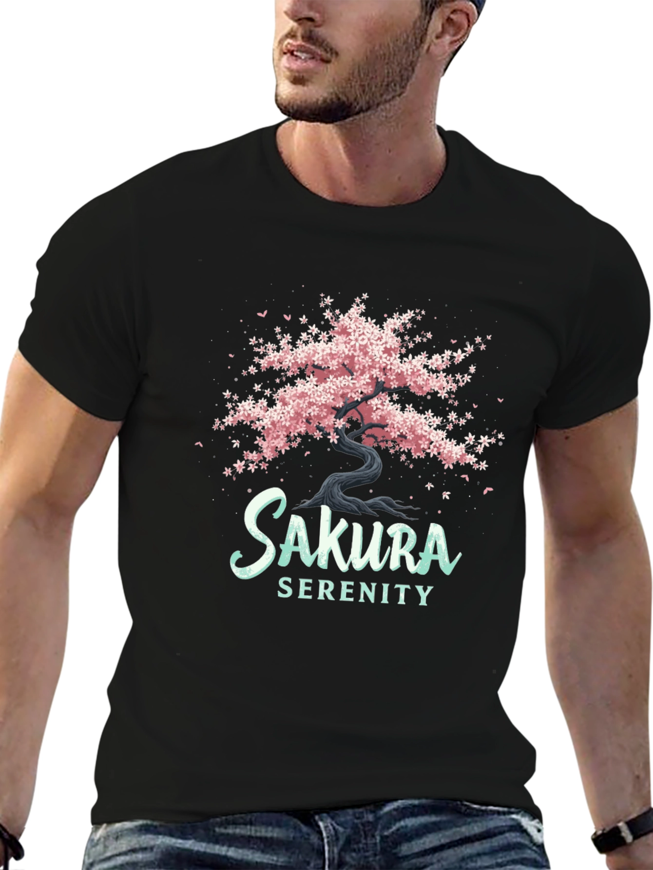 Sakura Serenity Black T-Shirt - Cherry Blossom Tree Design