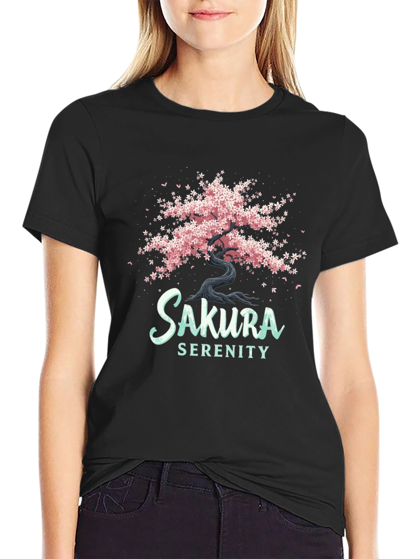 Sakura Serenity Black T-Shirt - Cherry Blossom Tree Design