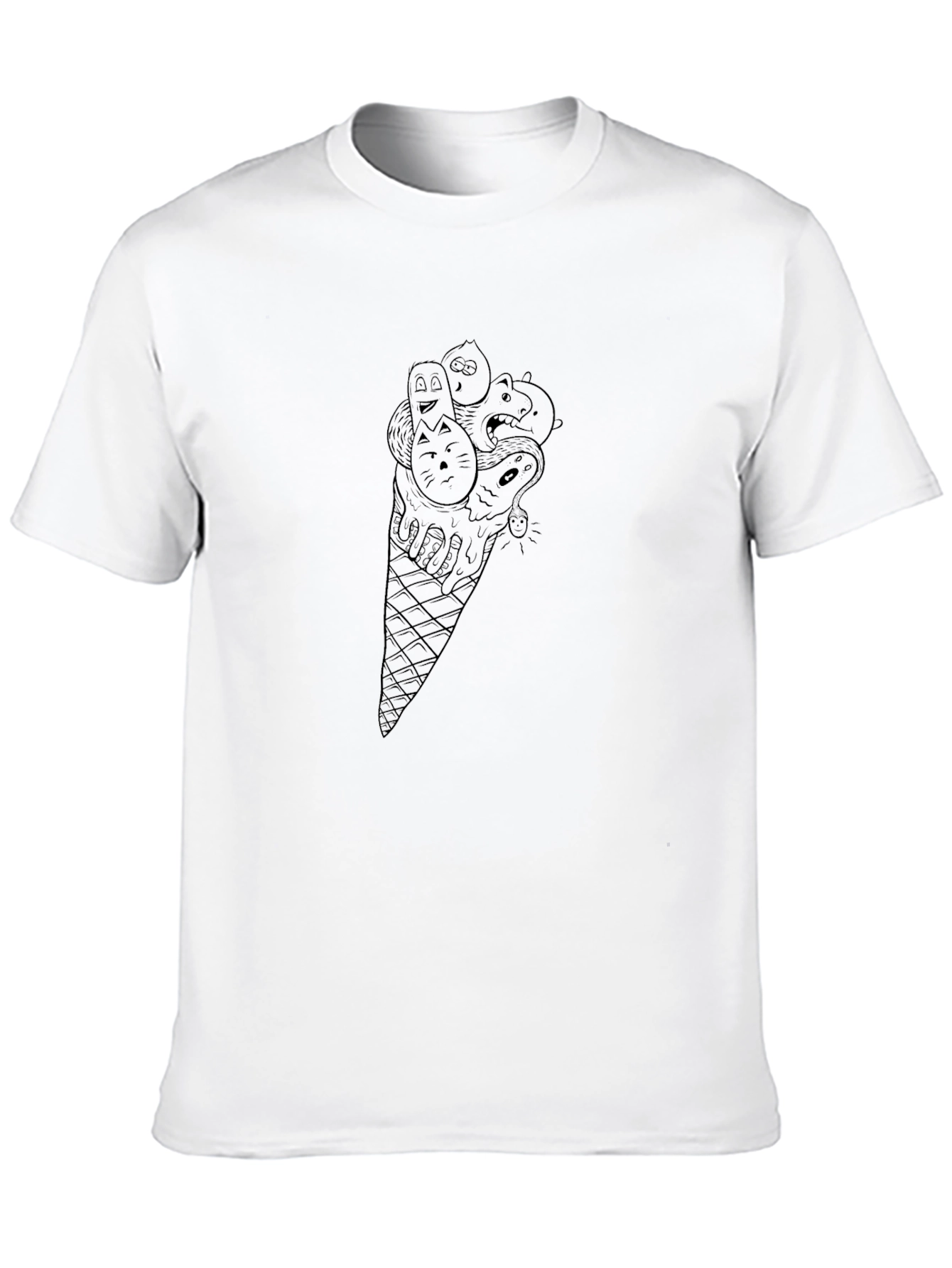 Mens Black Graphic Tee - Ice Cream Cone Design
