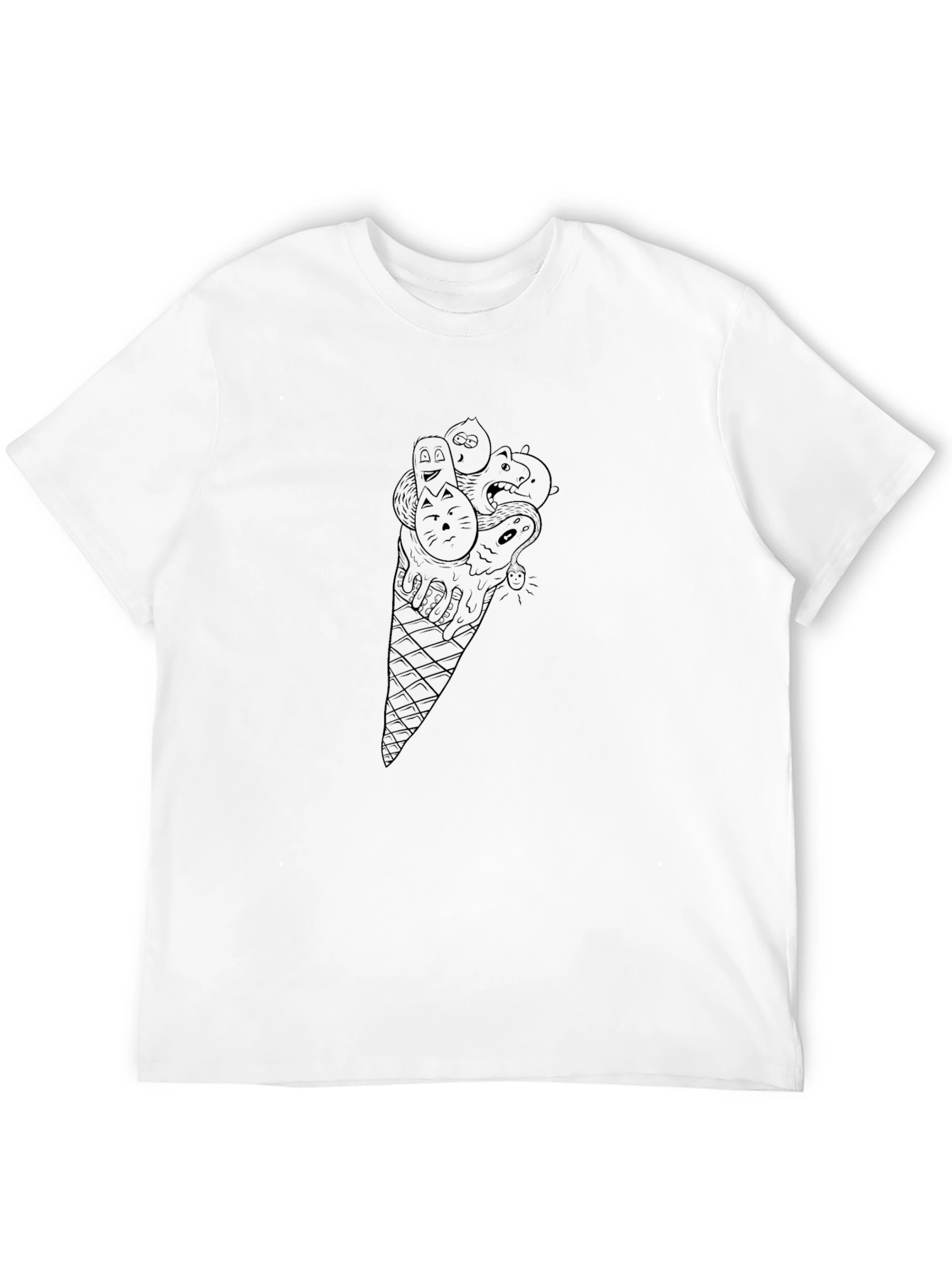 Mens Black Graphic Tee - Ice Cream Cone Design