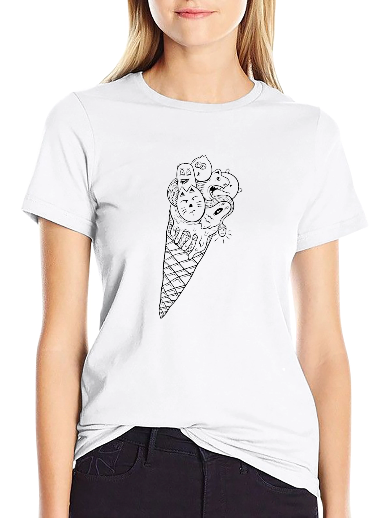 Mens Black Graphic Tee - Ice Cream Cone Design
