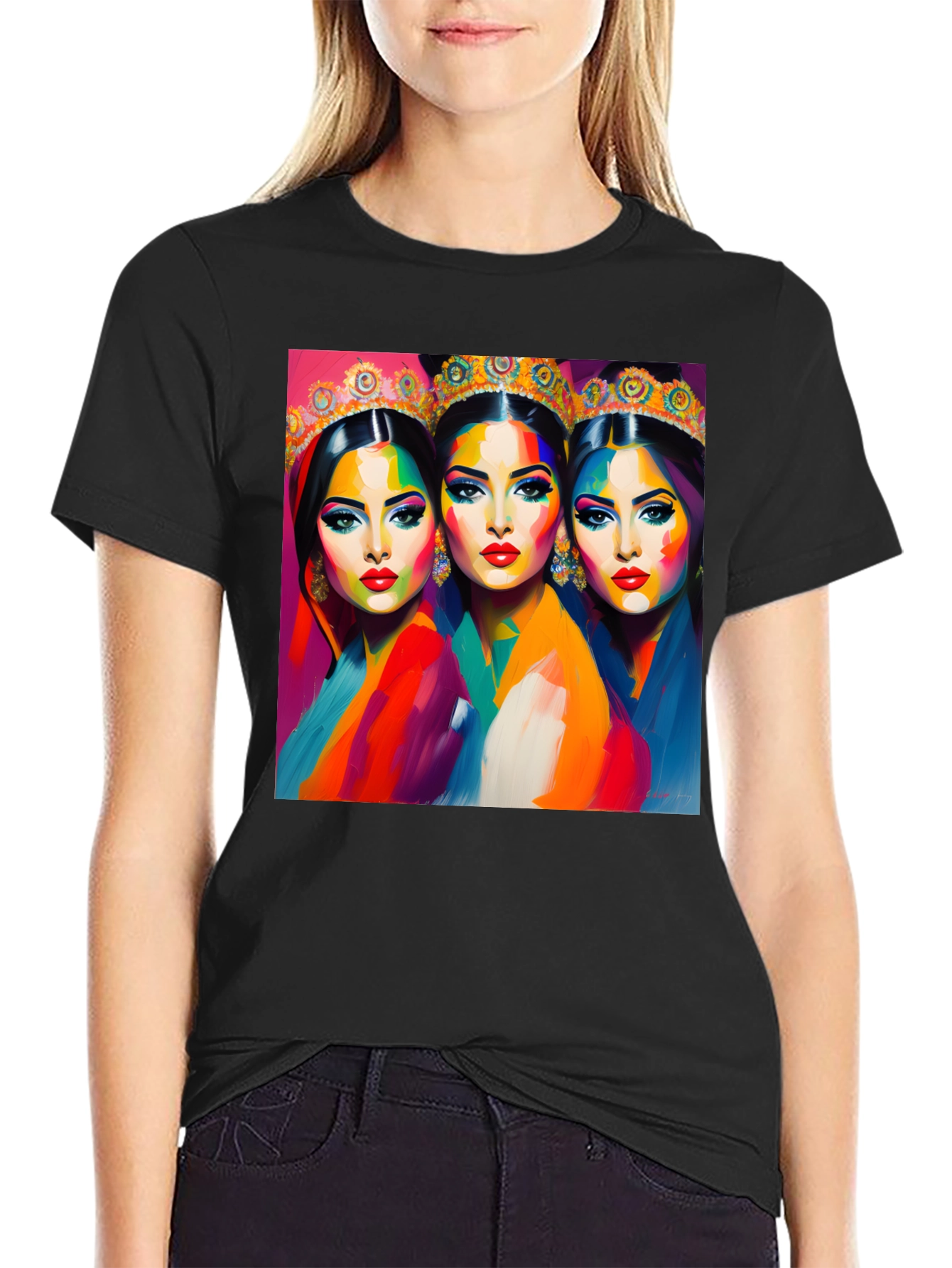 Vibrant Queens Graphic Black T-Shirt