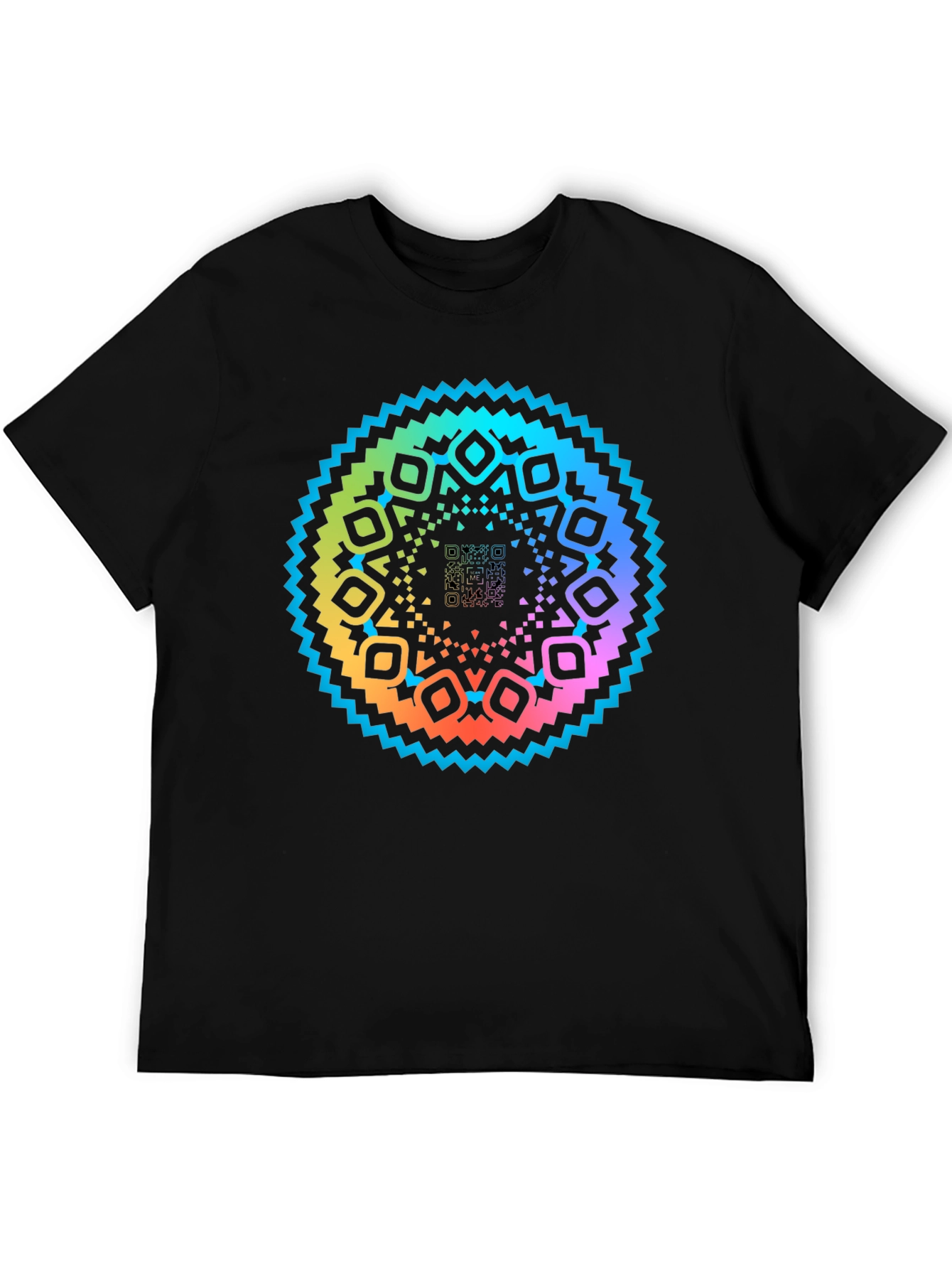 Rainbow Mandala QR Code Black T-Shirt