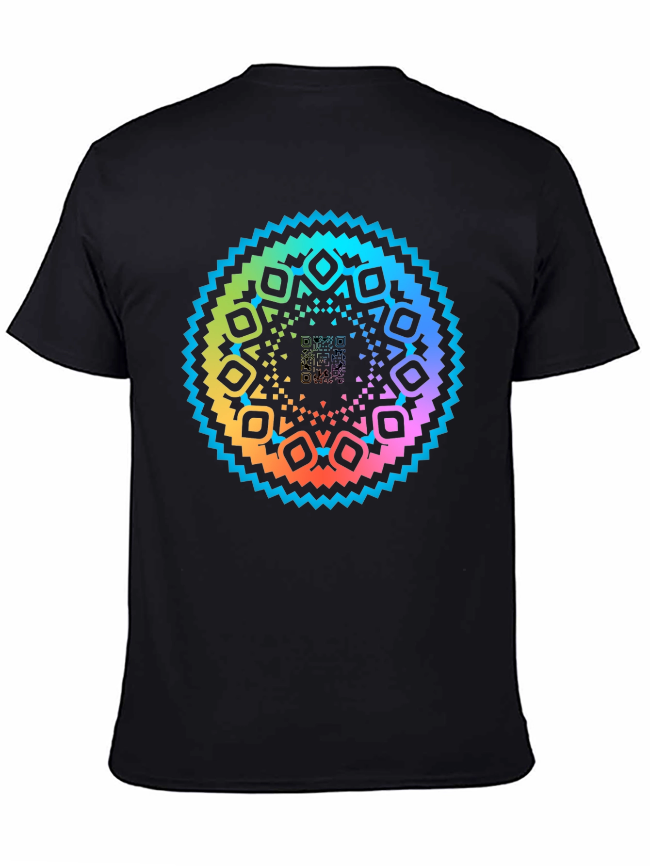 Rainbow Mandala QR Code Black T-Shirt