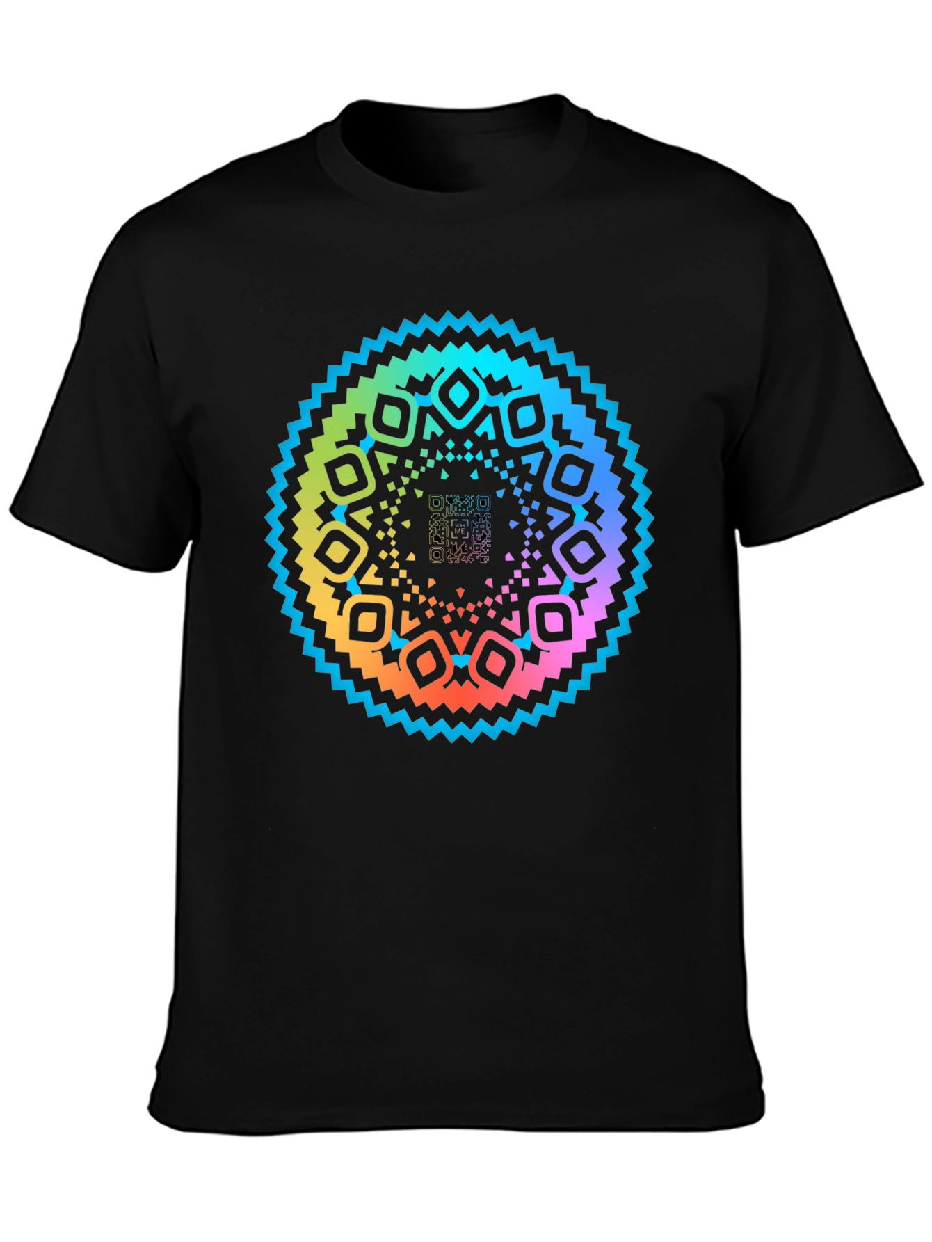 Rainbow Mandala QR Code Black T-Shirt