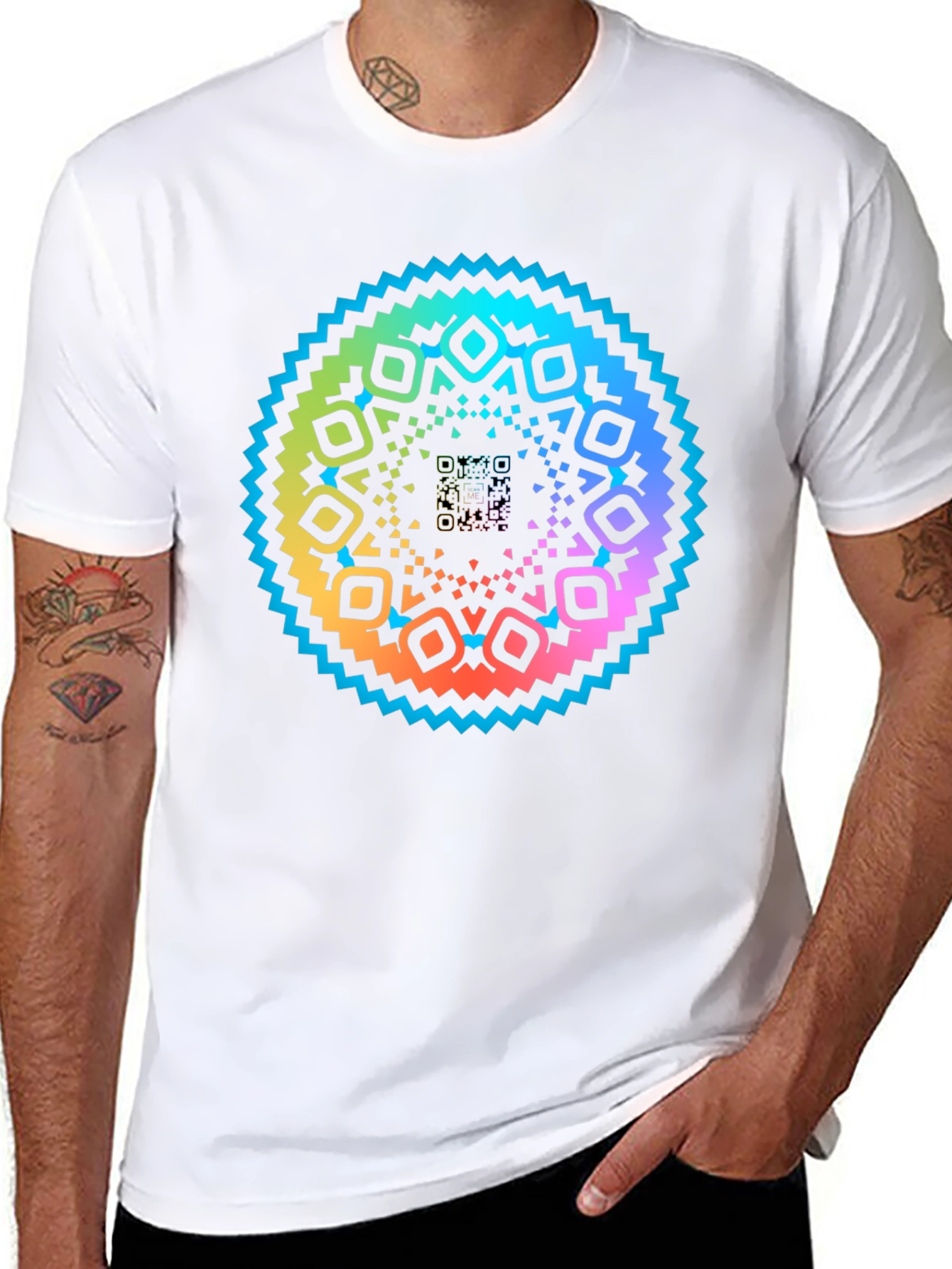 Rainbow Mandala QR Code Black T-Shirt