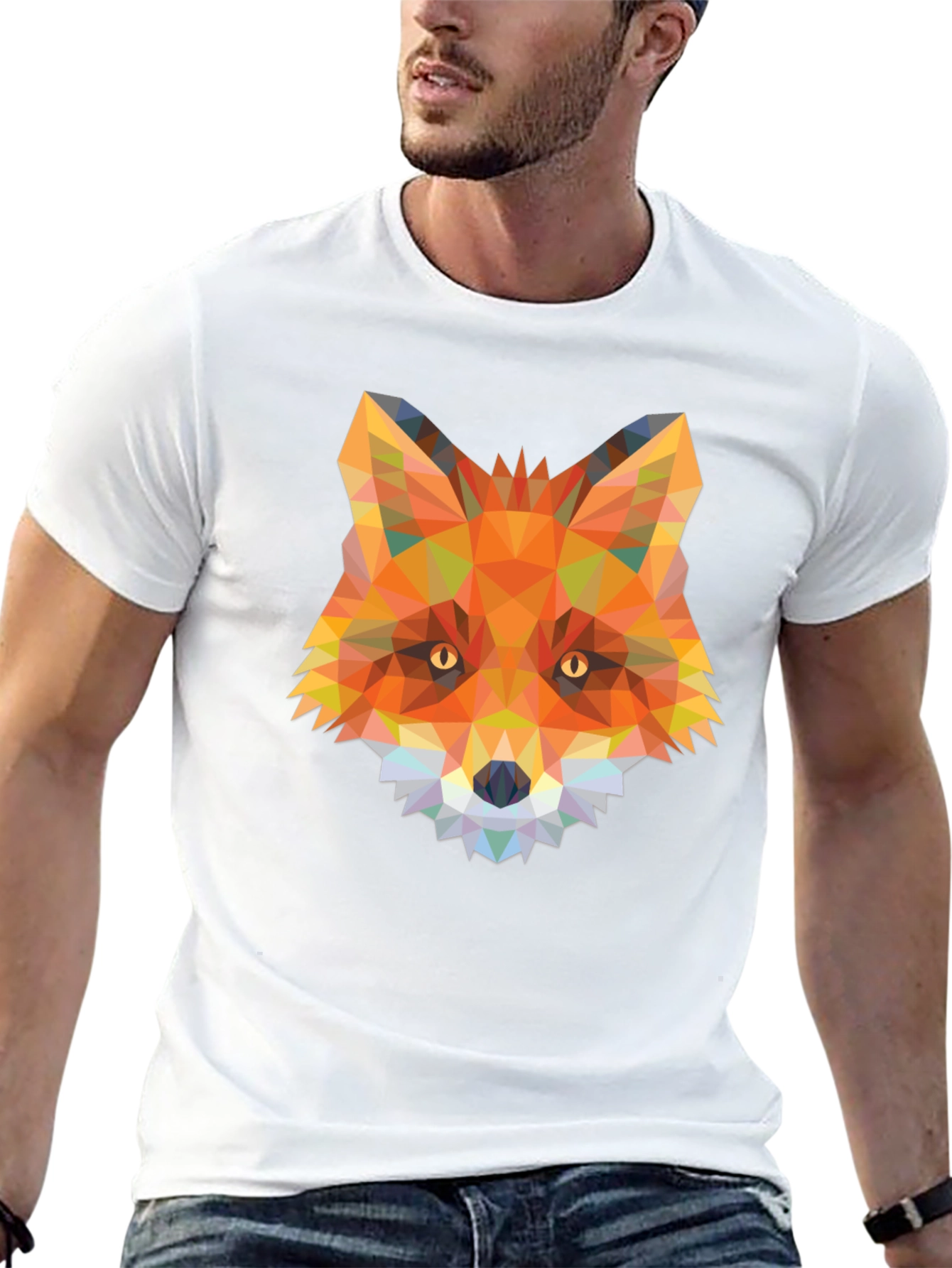 Geometric Fox Graphic Tee - Trendy Animal Print