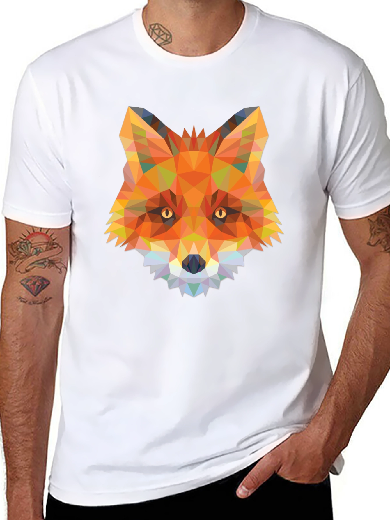 Geometric Fox Graphic Tee - Trendy Animal Print