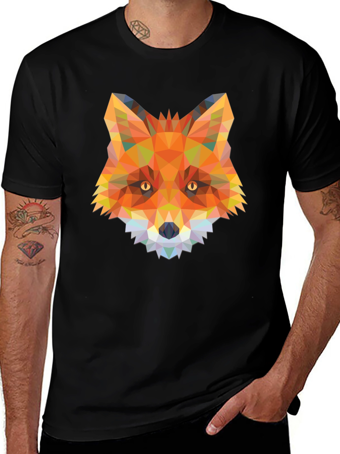 Geometric Fox Graphic Tee - Trendy Animal Print