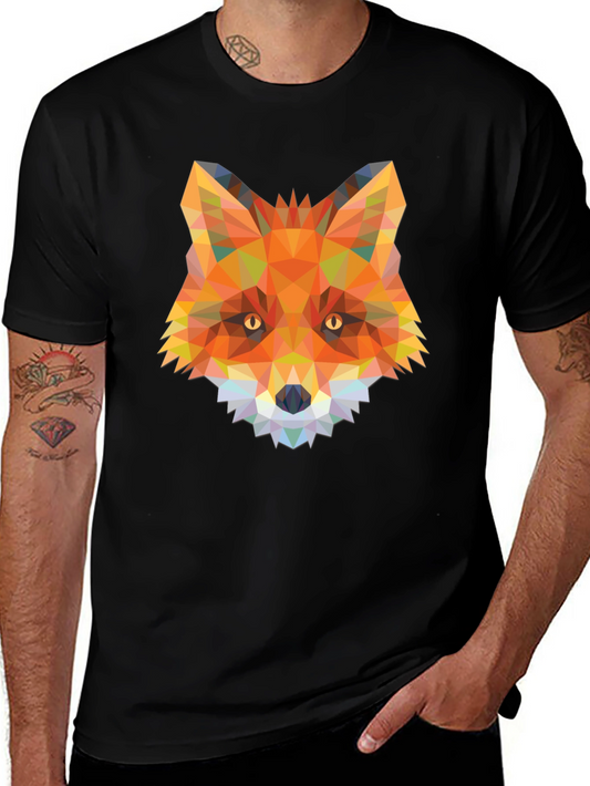 Geometric Fox Graphic Tee - Trendy Animal Print