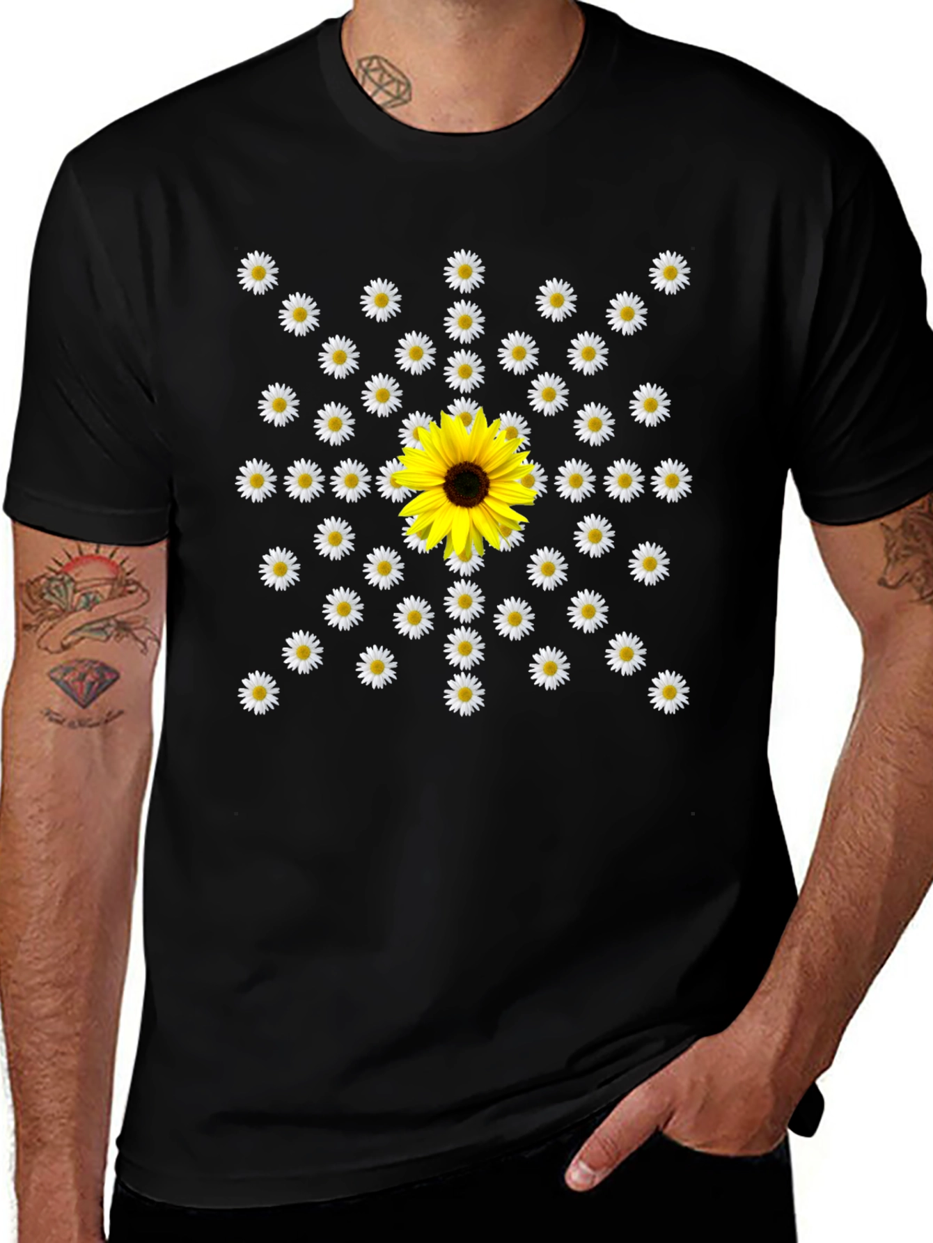 Daisy & Sunflower Graphic T-Shirt - Black
