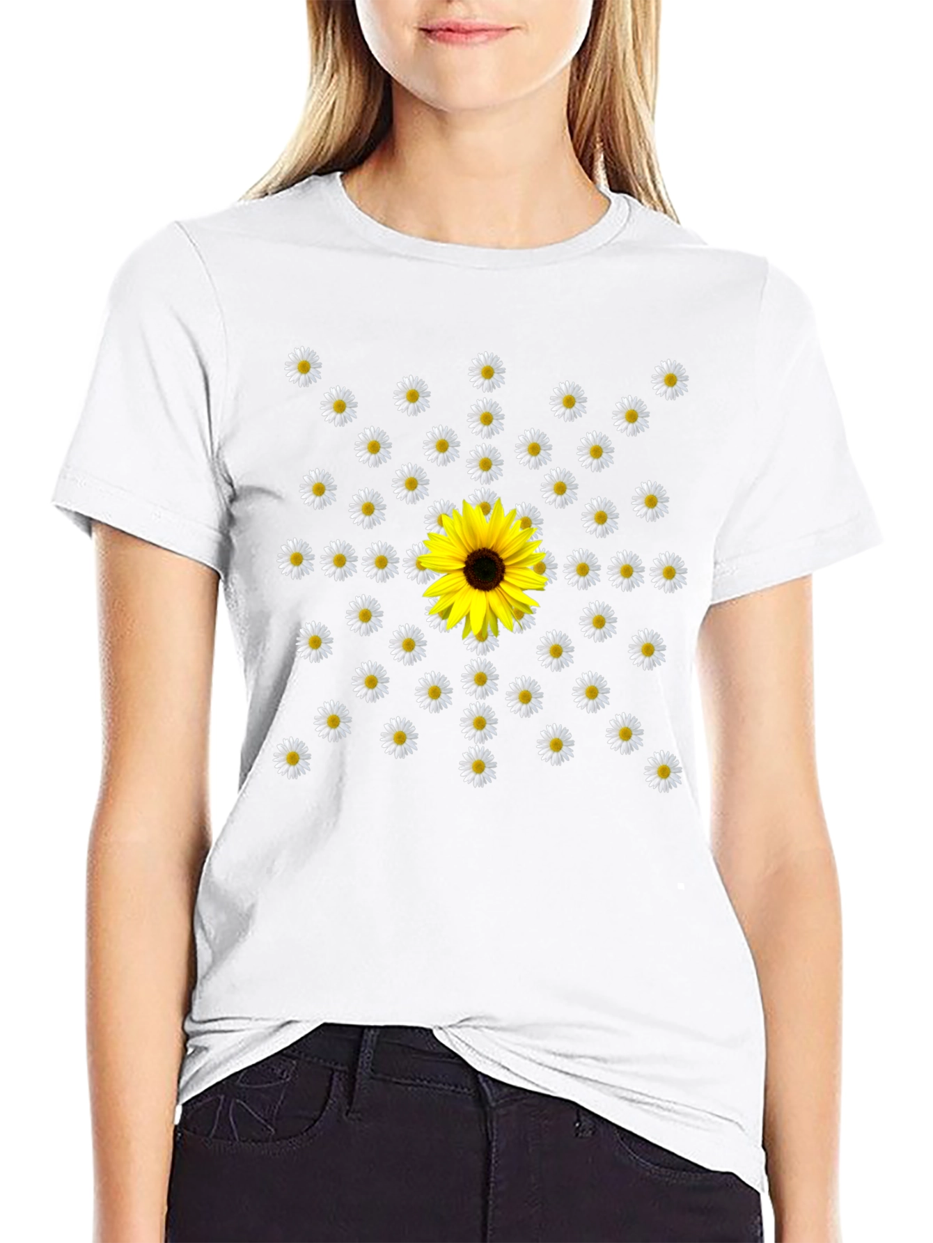 Daisy & Sunflower Graphic T-Shirt - Black