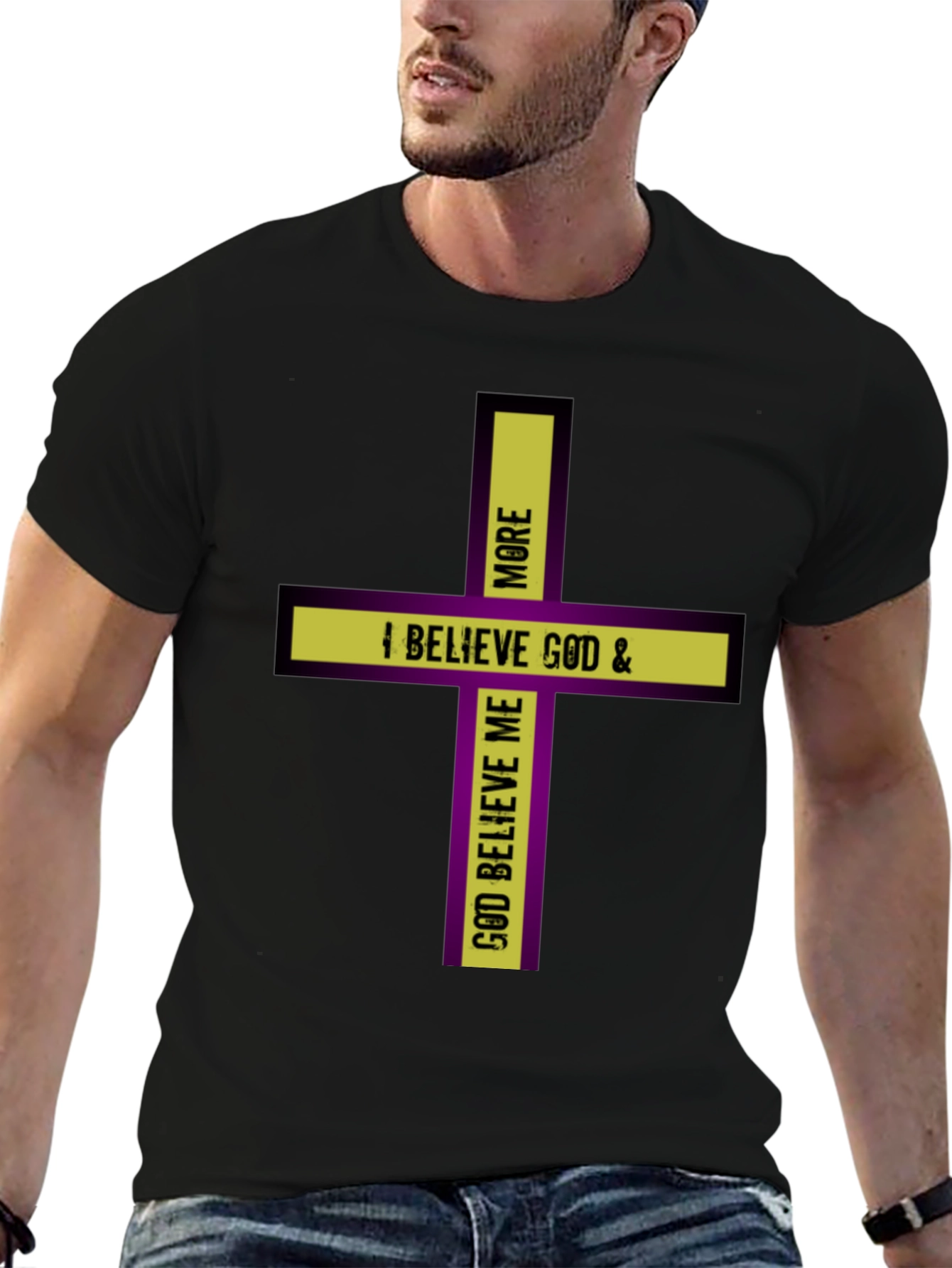 Believe God Cross Graphic Black T-Shirt