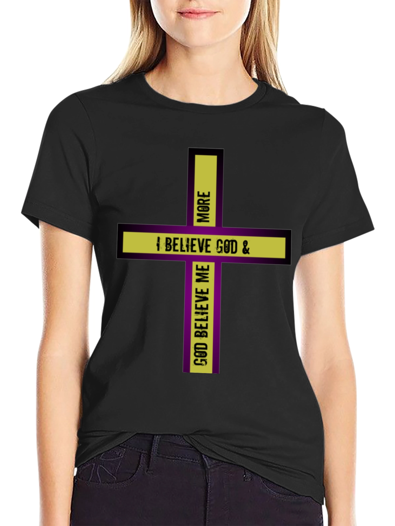 Believe God Cross Graphic Black T-Shirt