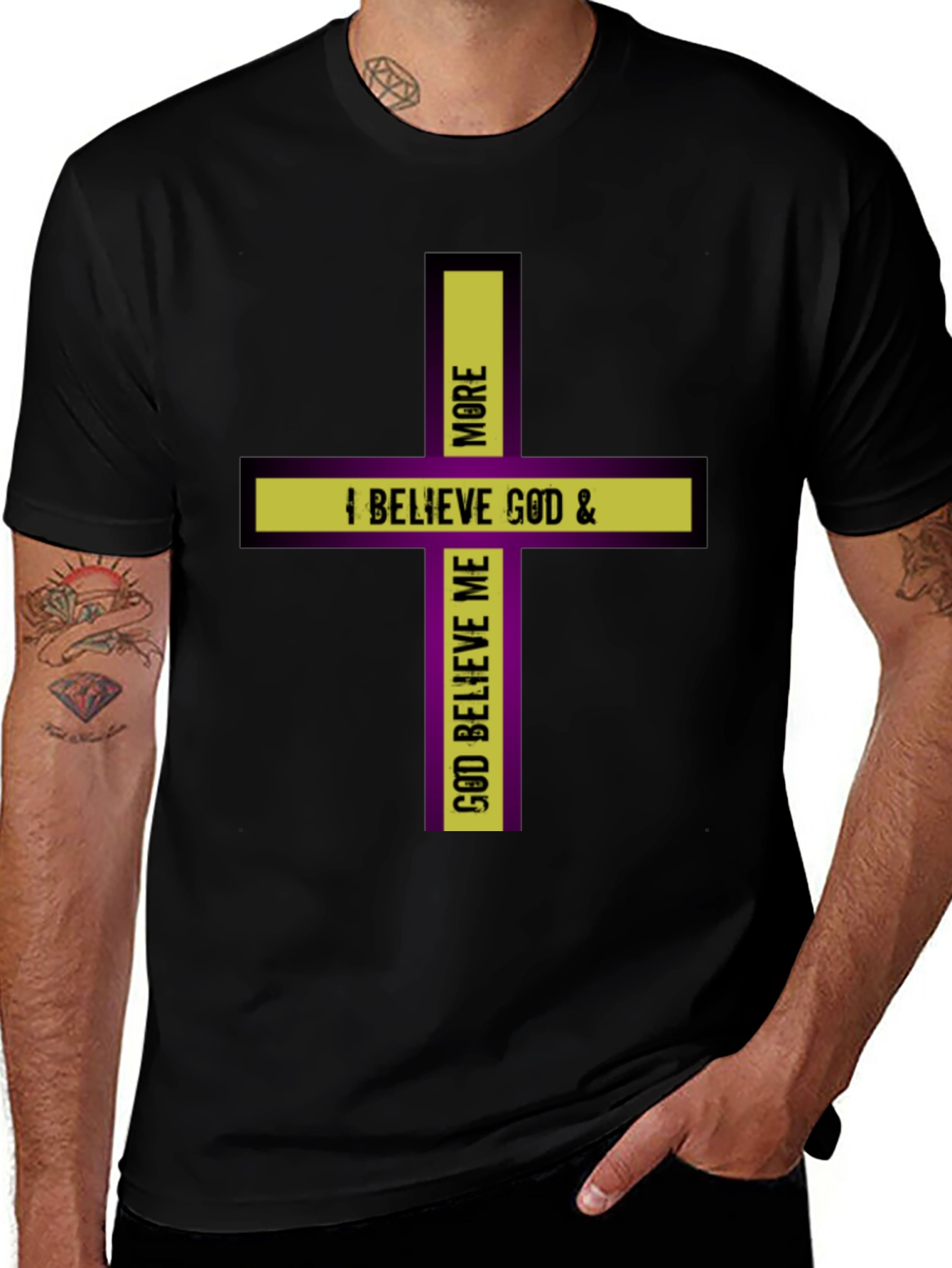 Believe God Cross Graphic Black T-Shirt