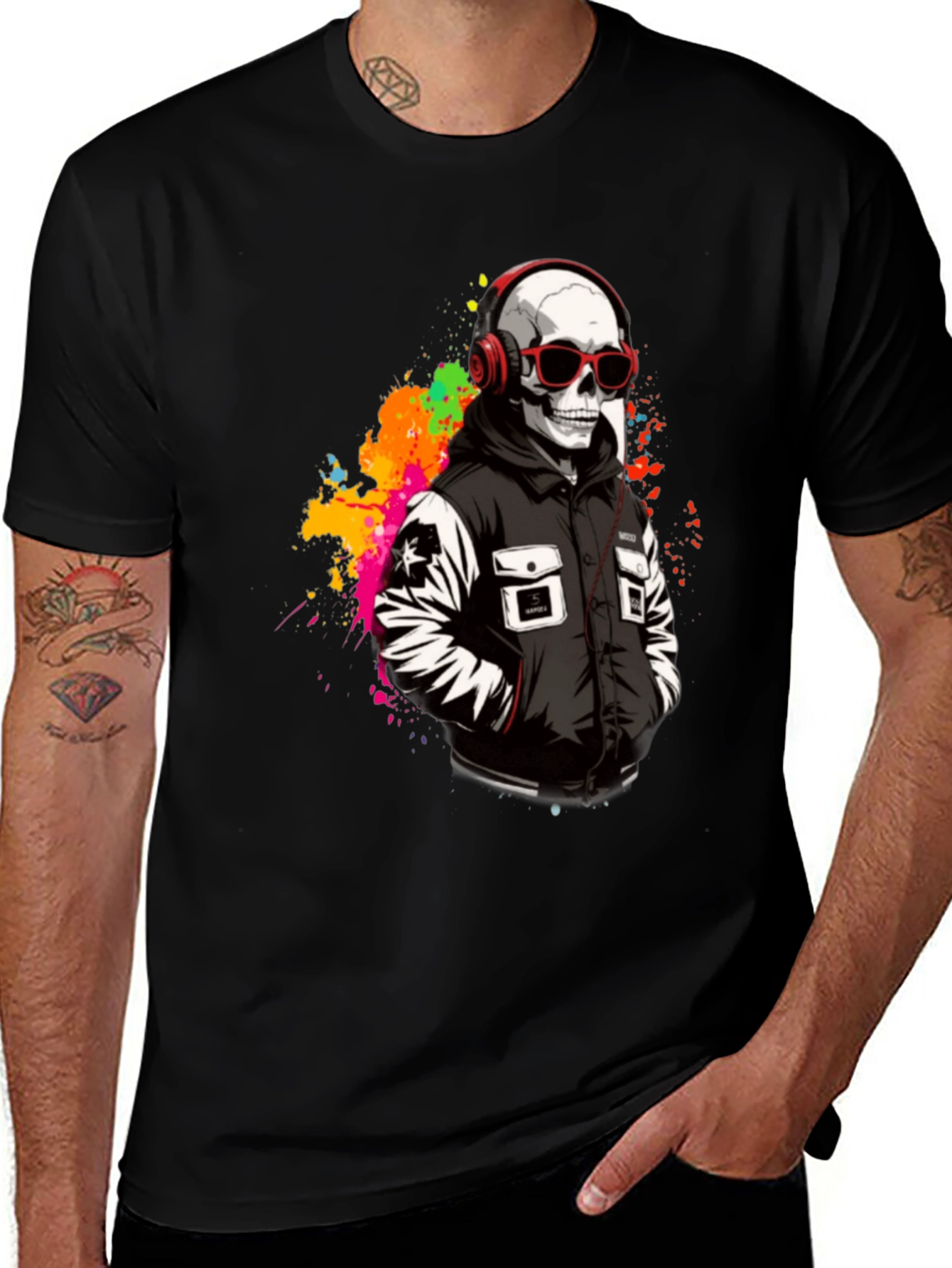 Skull in Headphones Graphic T-Shirt