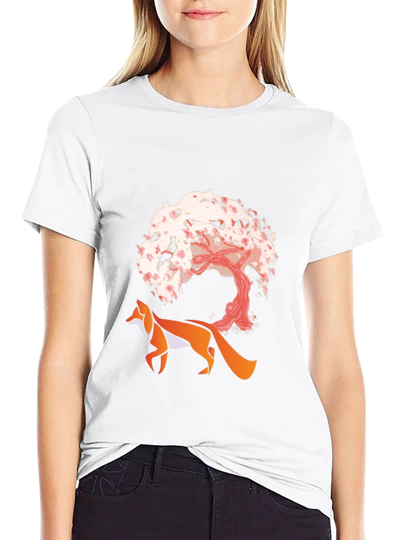 Fox & Cherry Blossom Graphic Tee - Unique Design