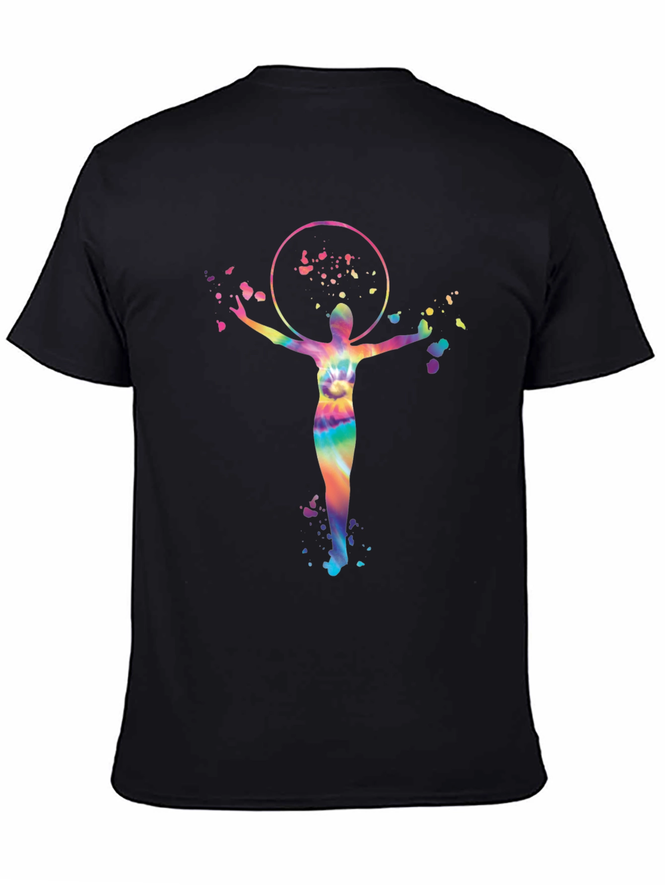 Vibrant Tie-Dye Hula Hoop Design Black T-Shirt