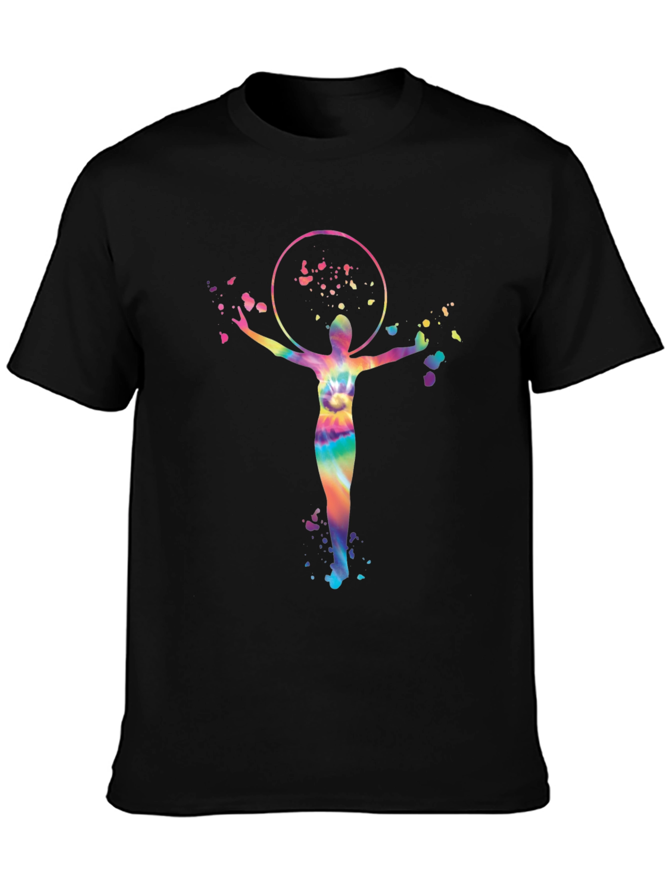 Vibrant Tie-Dye Hula Hoop Design Black T-Shirt
