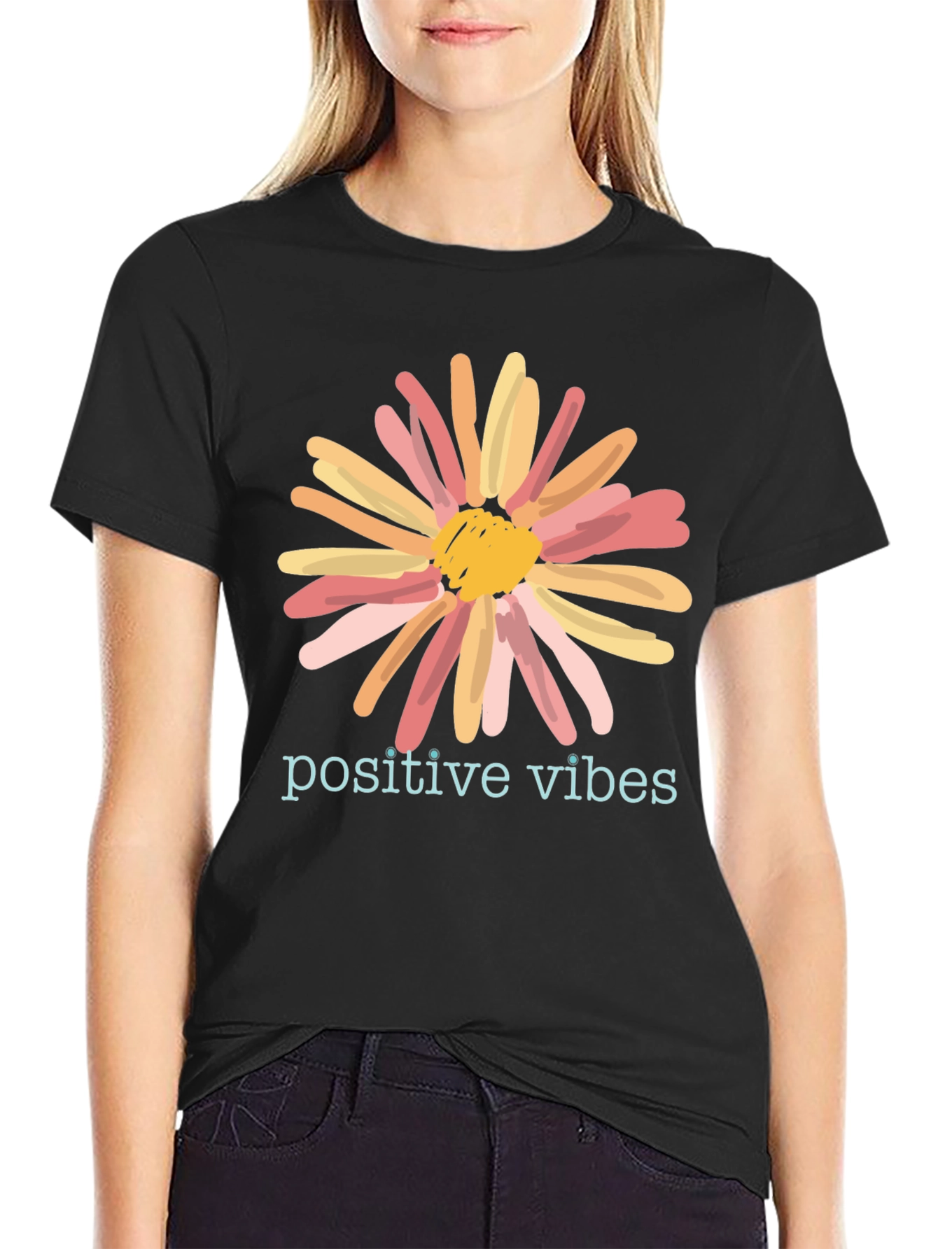 Positive Vibes Flower Graphic T-Shirt