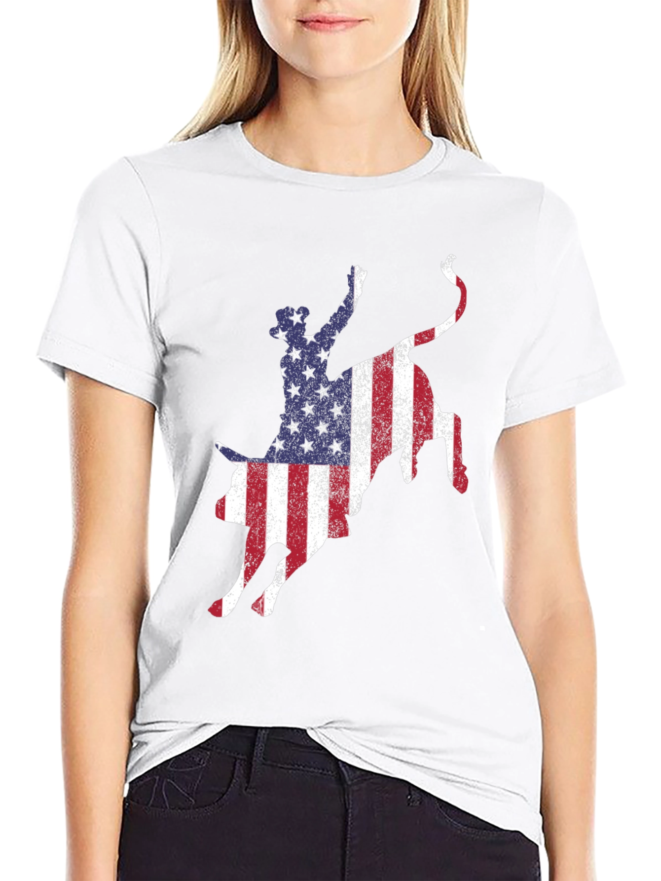American Flag Bull Riding T-Shirt
