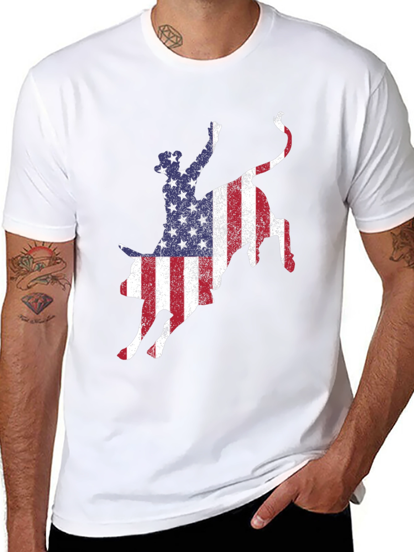 American Flag Bull Riding T-Shirt