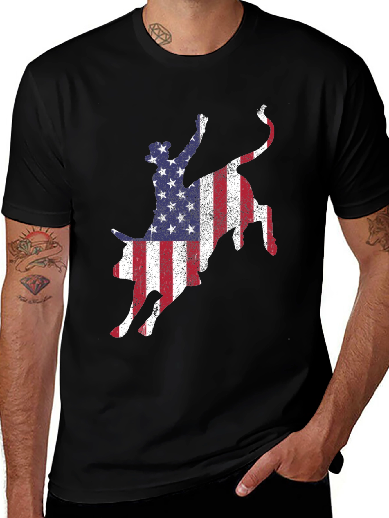 American Flag Bull Riding T-Shirt