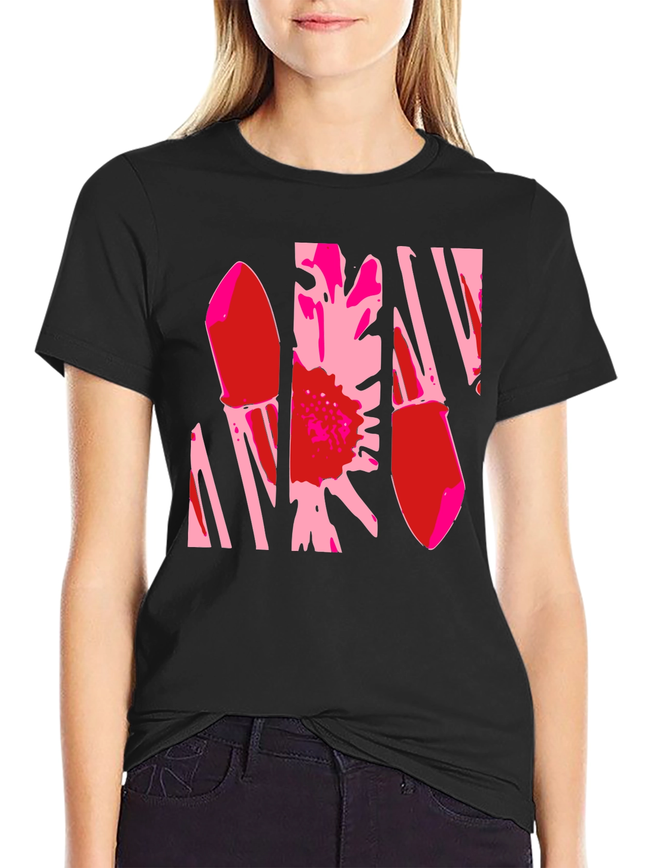 Abstract Flower Graphic T-Shirt - Black