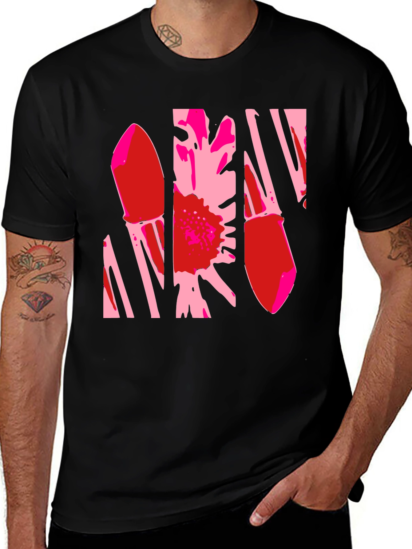 Abstract Flower Graphic T-Shirt - Black