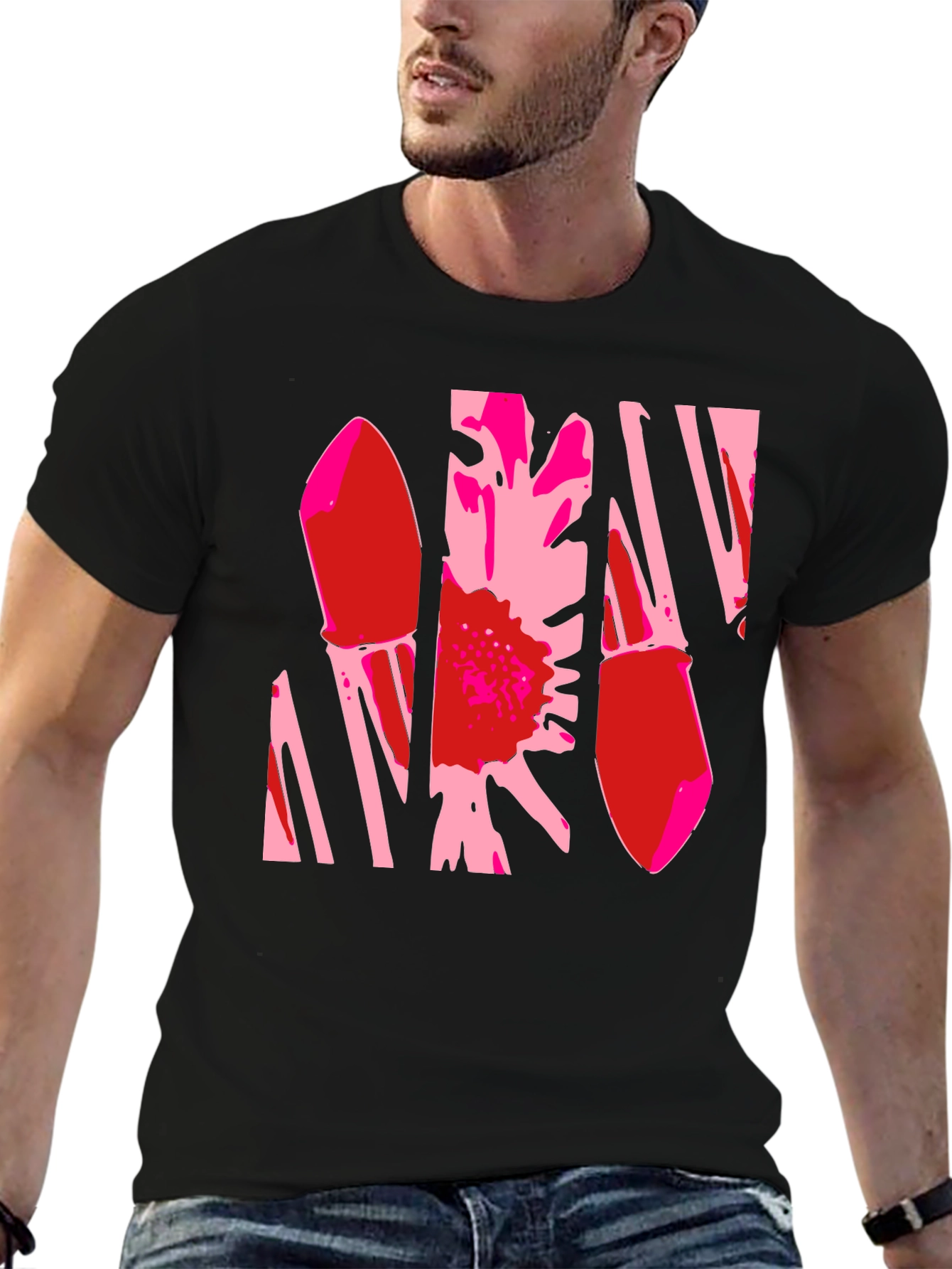 Abstract Flower Graphic T-Shirt - Black