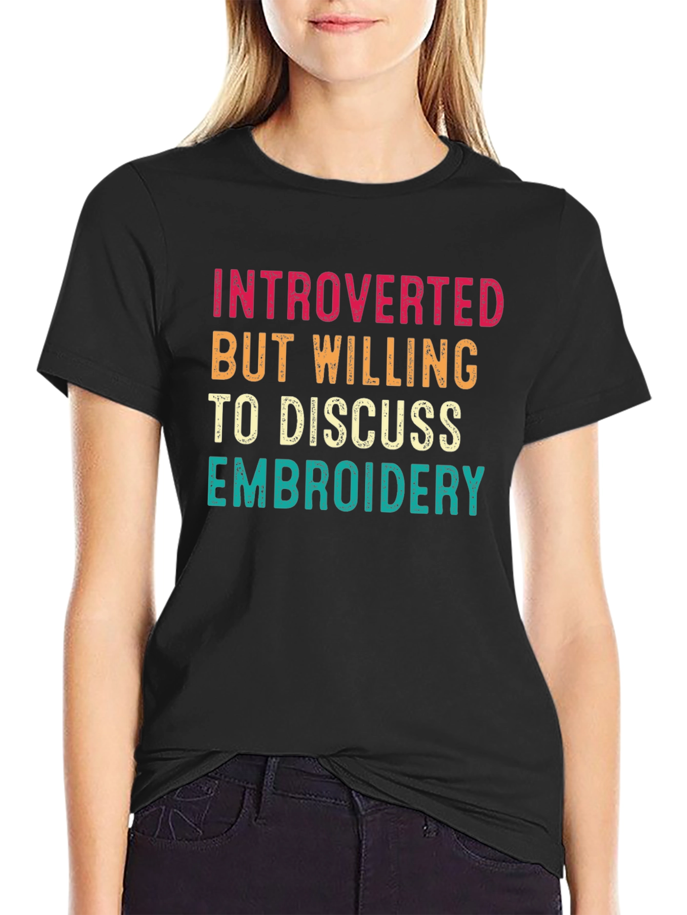 Introverted Embroidery T-Shirt Funny Shirt