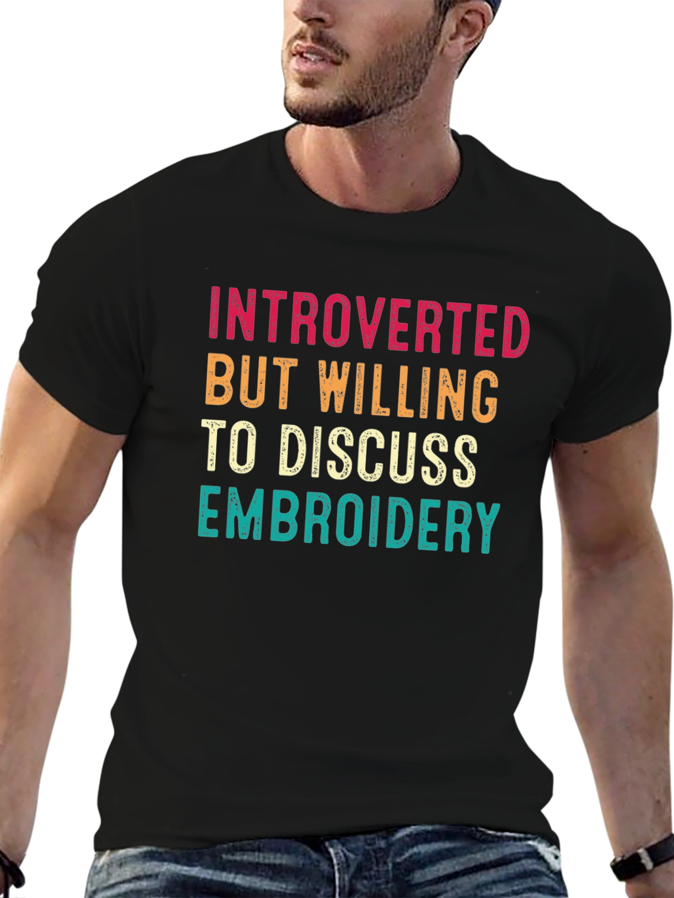 Introverted Embroidery T-Shirt Funny Shirt