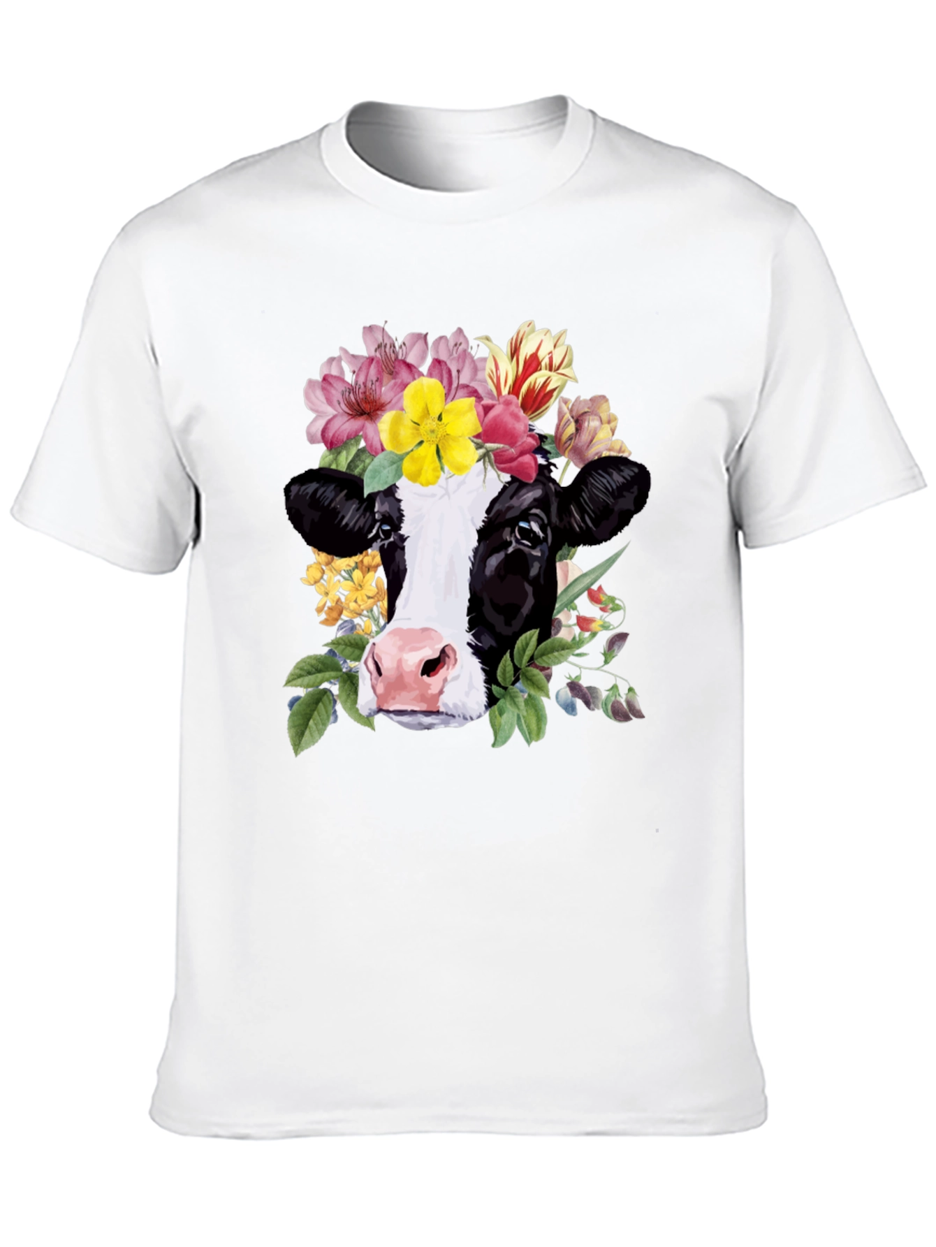 Floral Cow Graphic Tee - Unisex Black T-Shirt