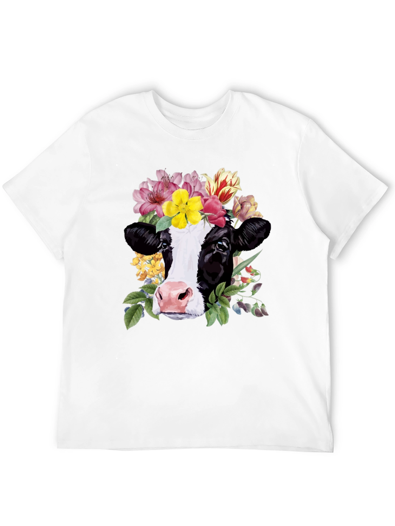 Floral Cow Graphic Tee - Unisex Black T-Shirt