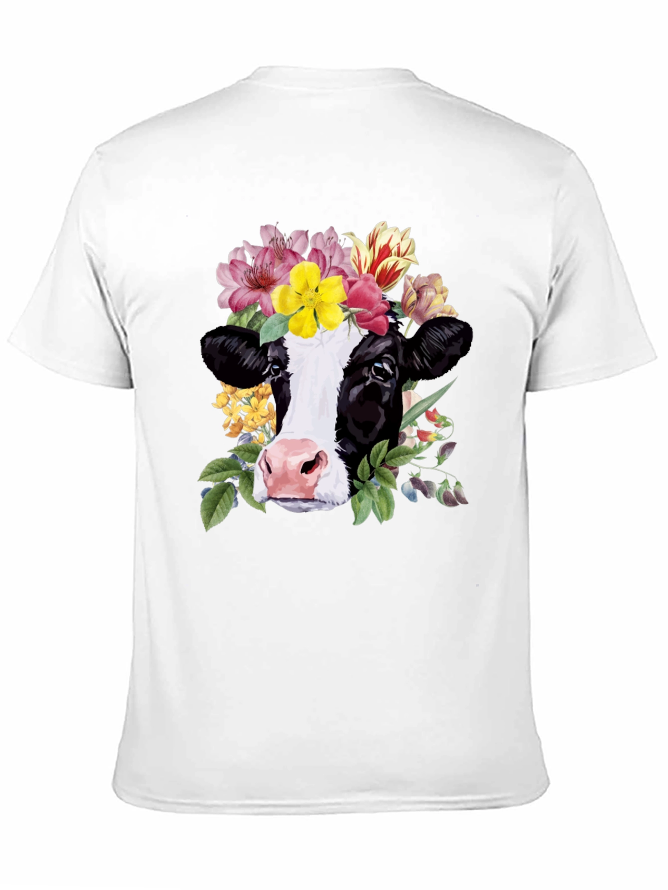 Floral Cow Graphic Tee - Unisex Black T-Shirt