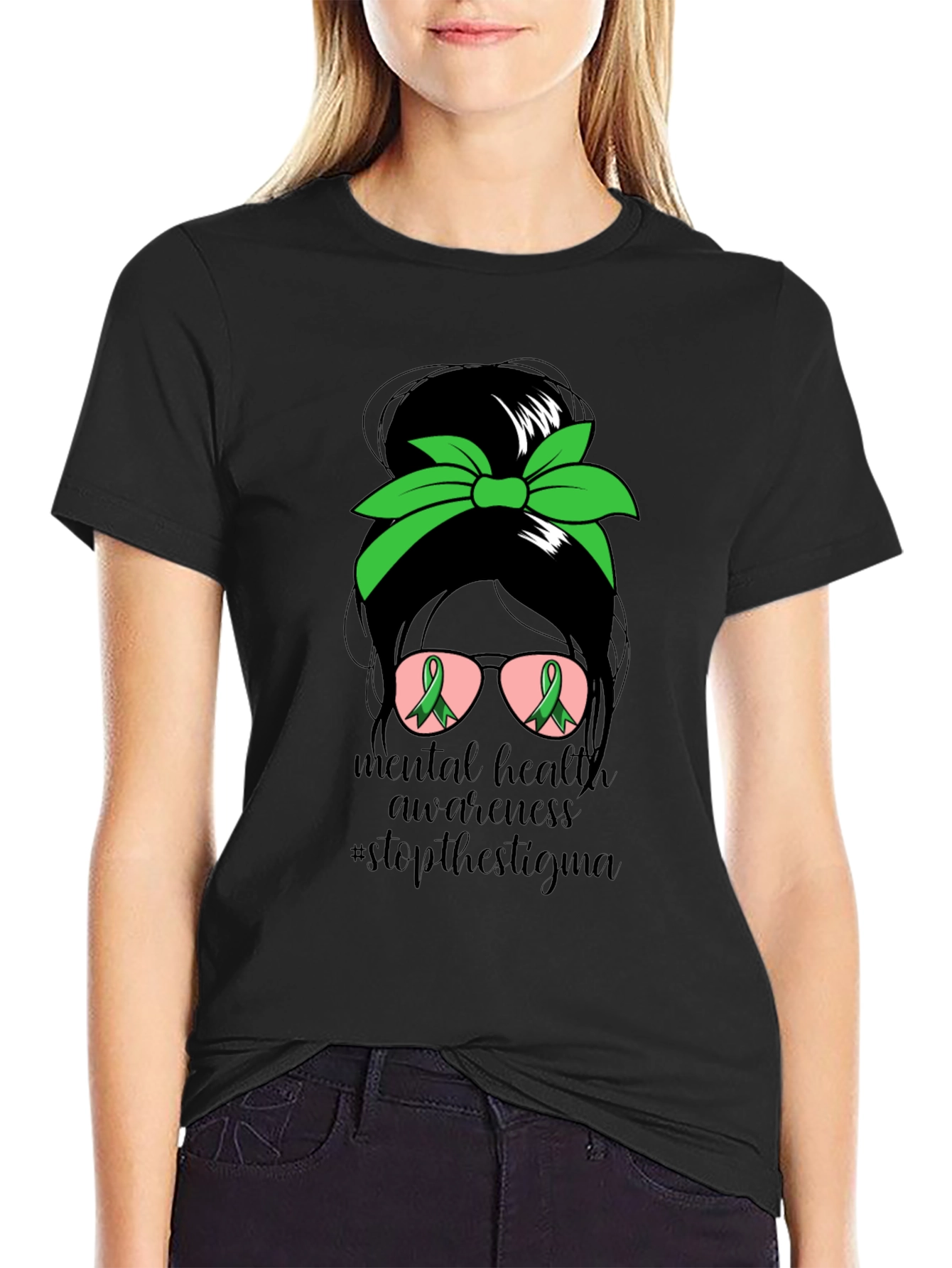 Mental Health Awareness Messy Bun T-Shirt