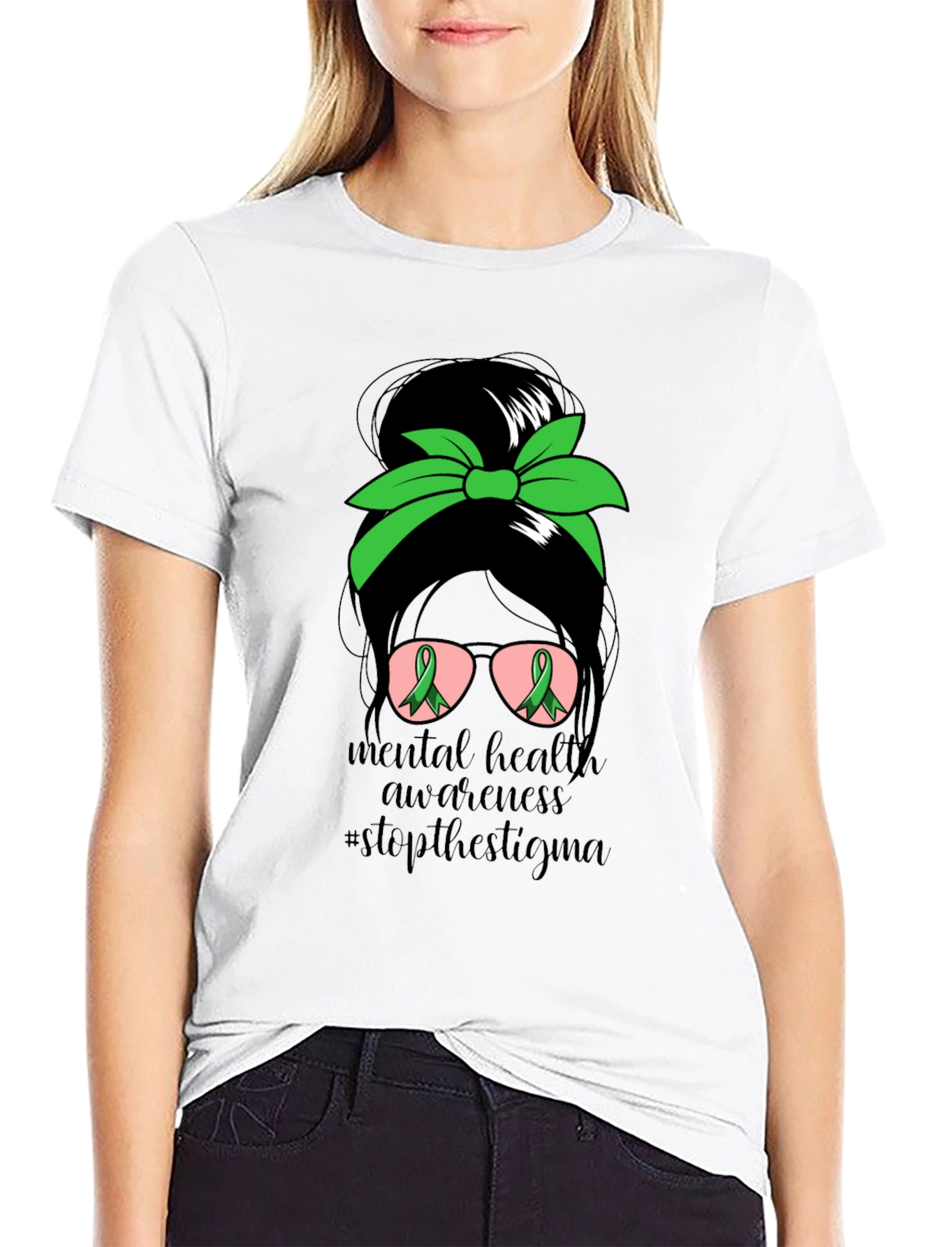 Mental Health Awareness Messy Bun T-Shirt
