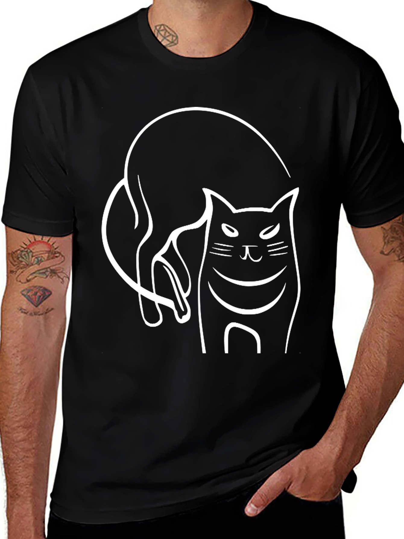 Cool Cat Graphic Tee - Black Cotton T-Shirt