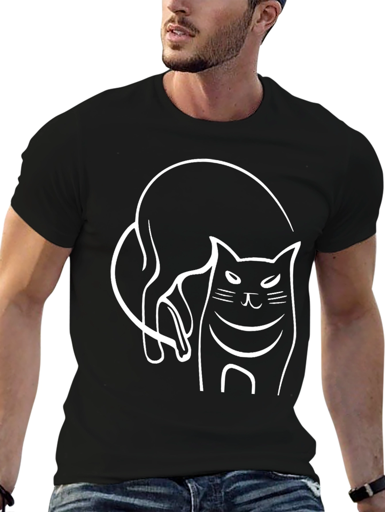 Cool Cat Graphic Tee - Black Cotton T-Shirt