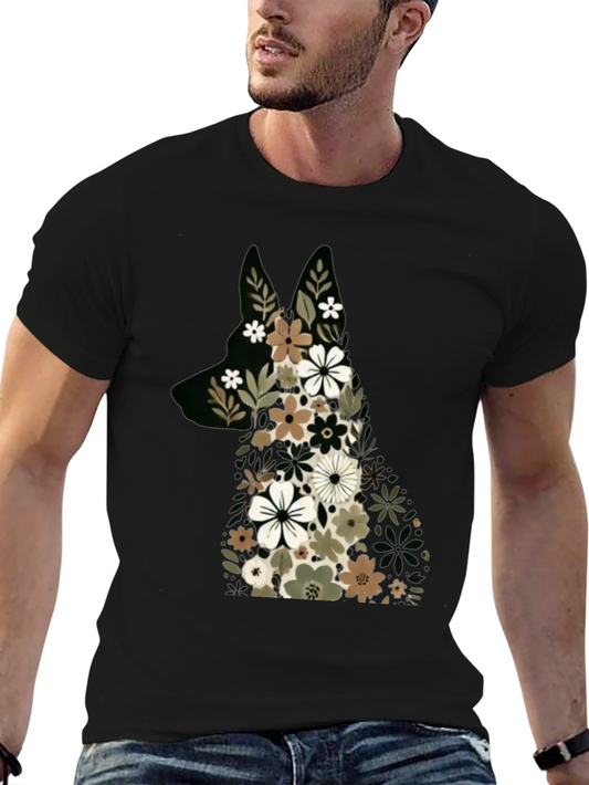 Floral Dog Graphic Tee - Stylish Animal Lover Shirt