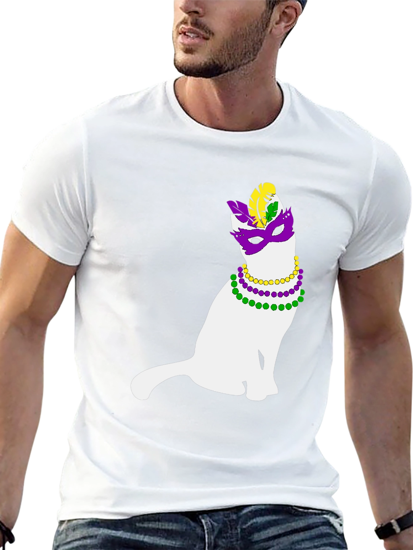 Mardi Gras Cat Graphic Tee - Unisex Black T-Shirt