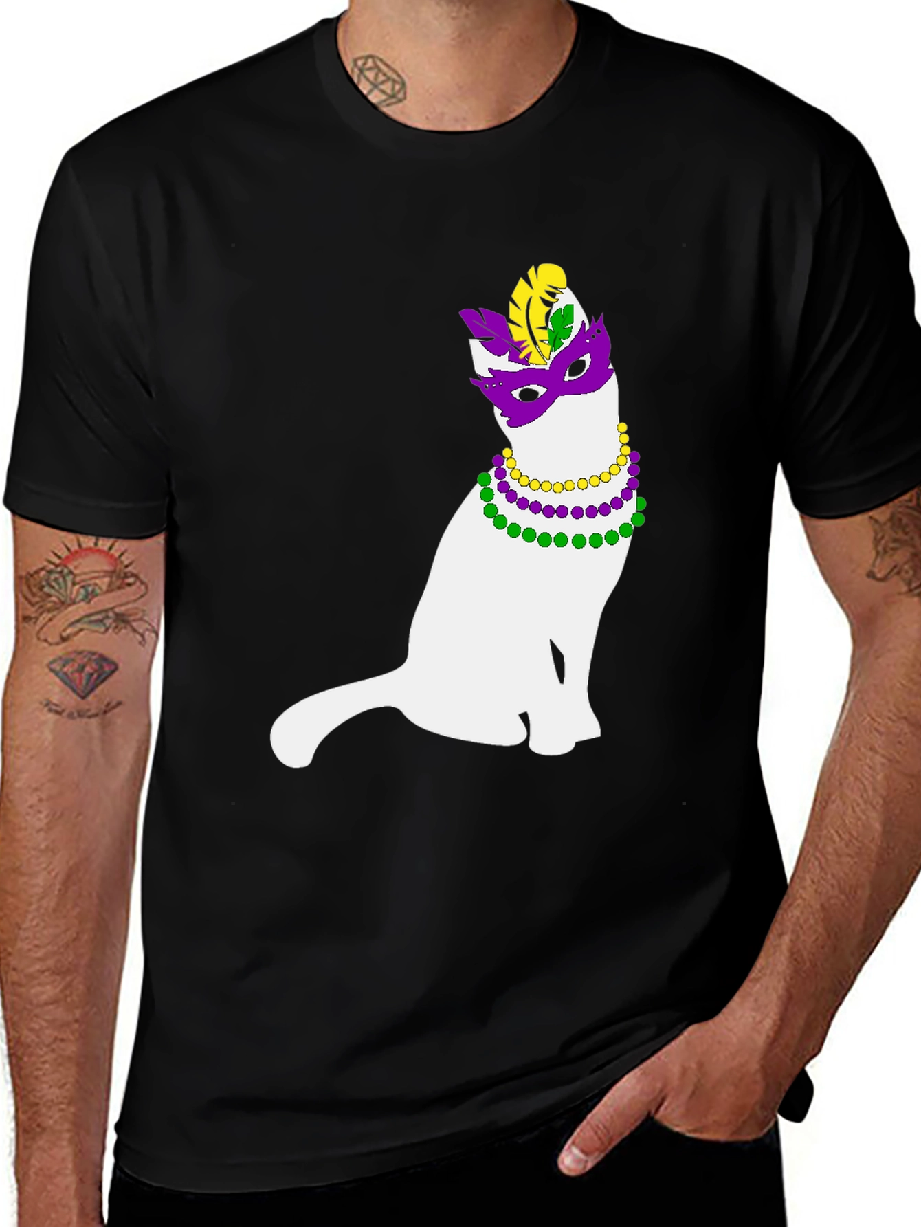 Mardi Gras Cat Graphic Tee - Unisex Black T-Shirt