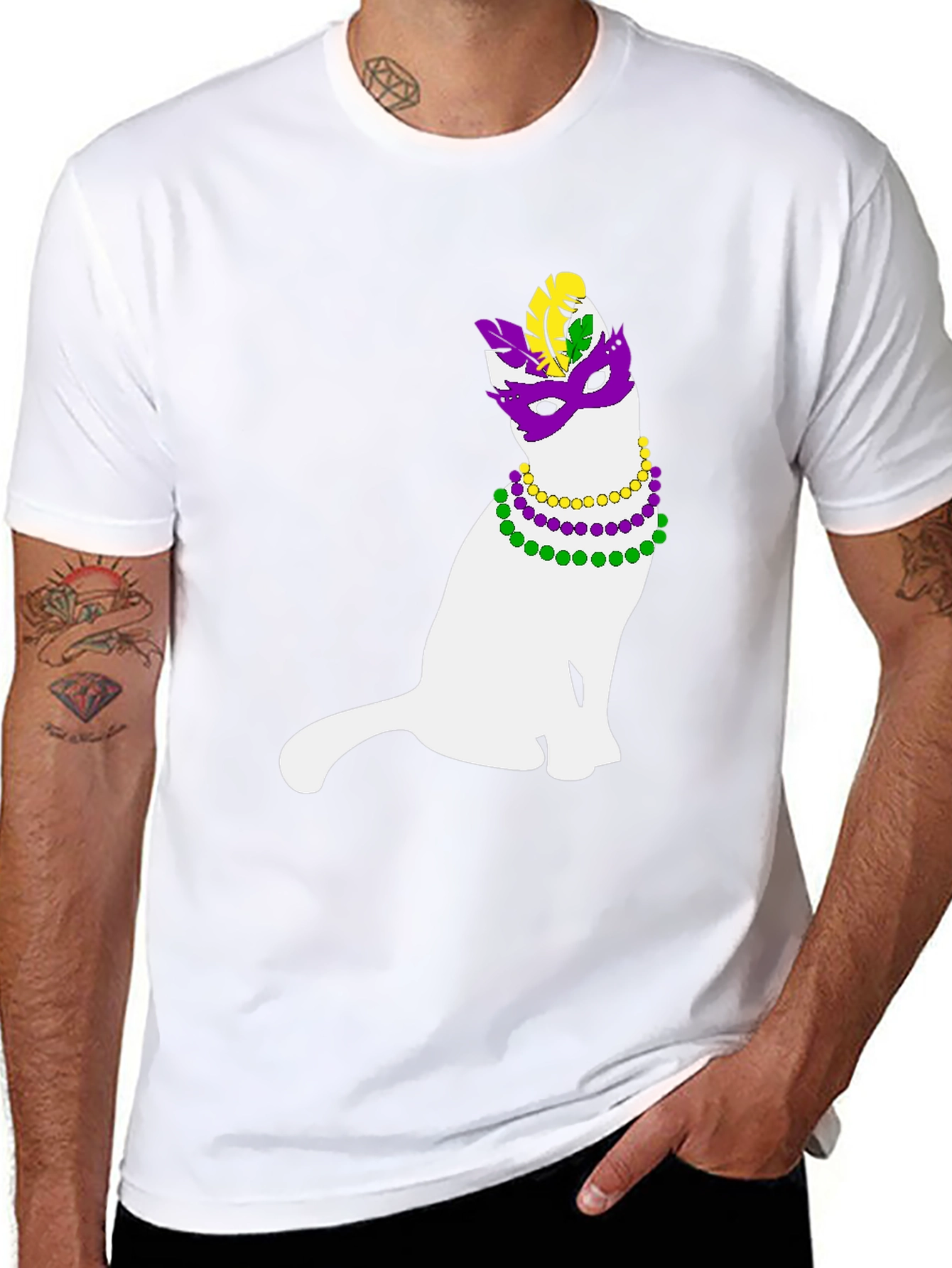 Mardi Gras Cat Graphic Tee - Unisex Black T-Shirt