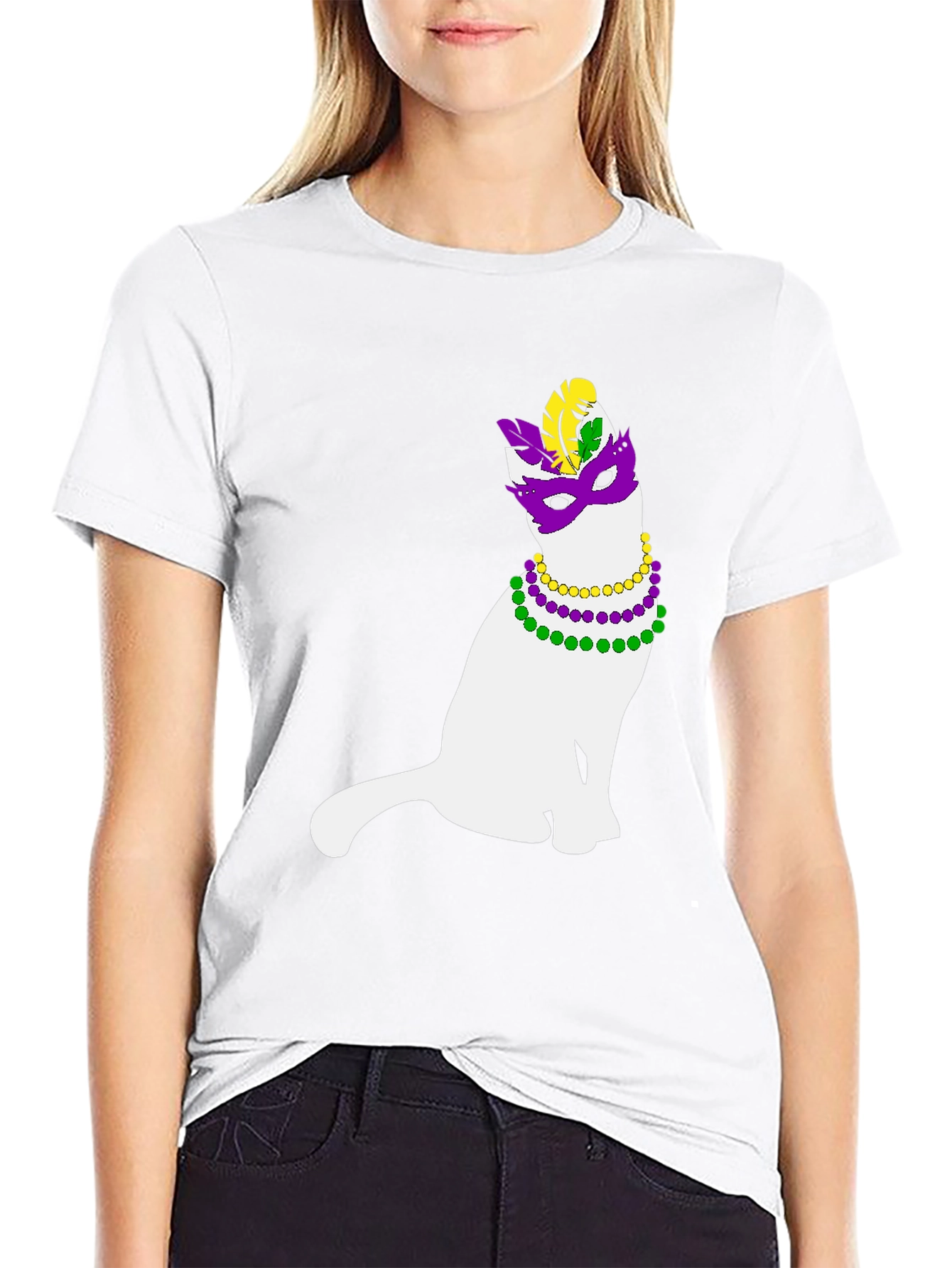 Mardi Gras Cat Graphic Tee - Unisex Black T-Shirt
